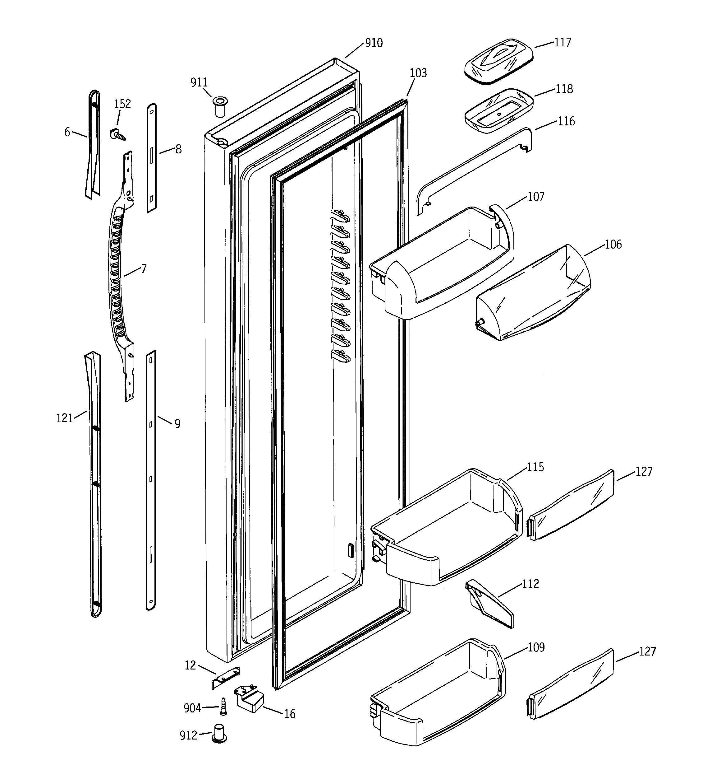 GE GSS25PGMAWW fresh food door diagram