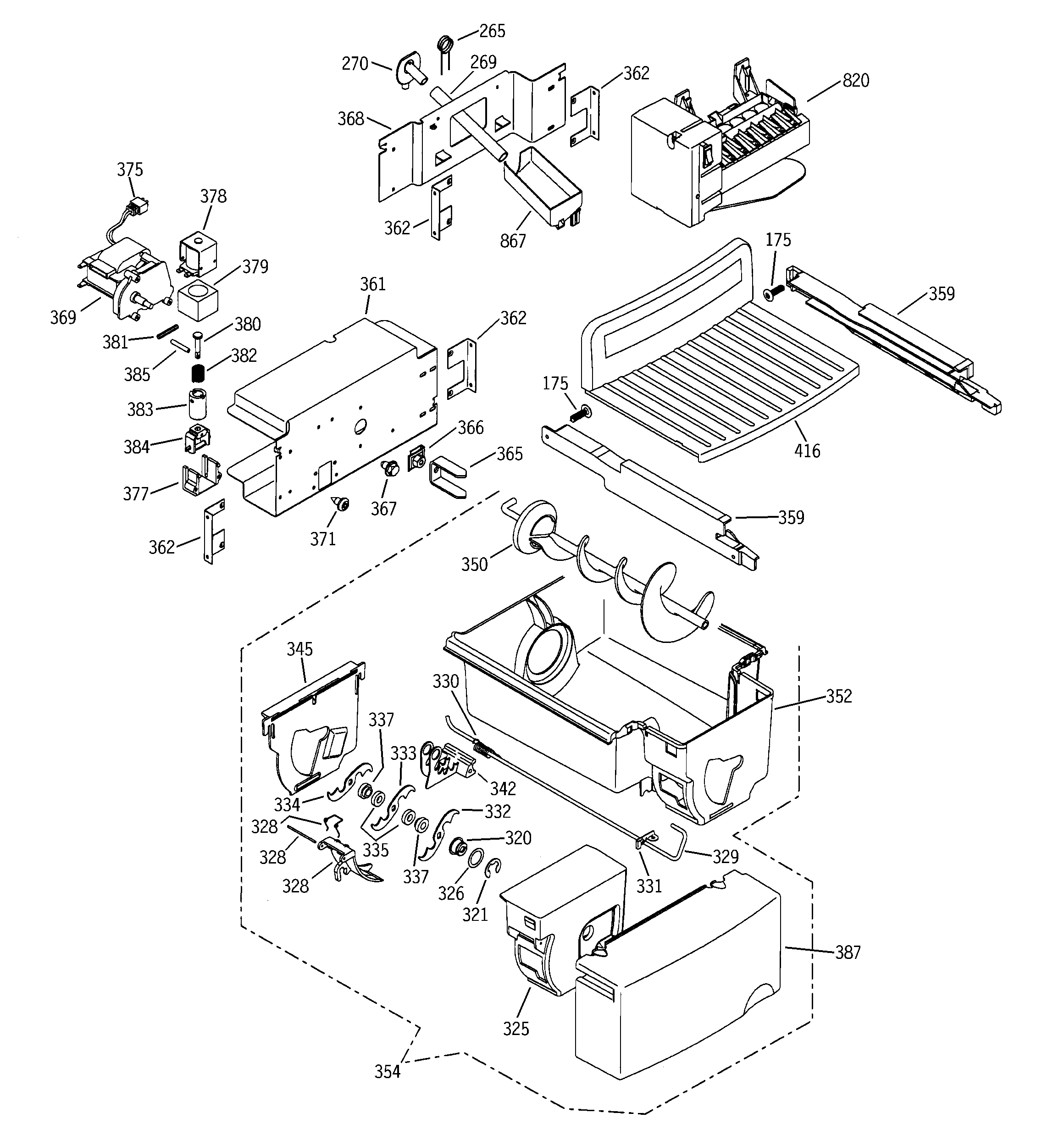 GE GSS25PGMAWW icemaker & dispenser diagram
