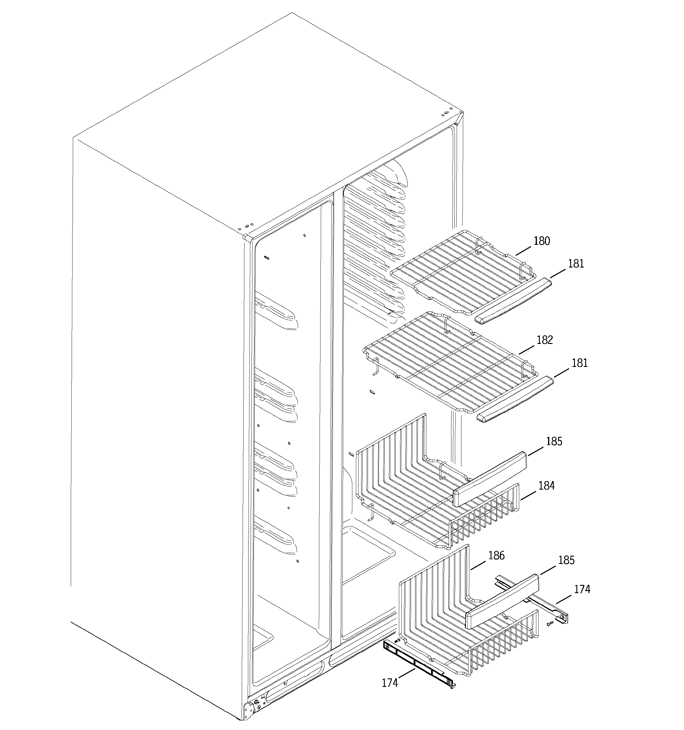 GE GSS25PGMAWW freezer shelves diagram