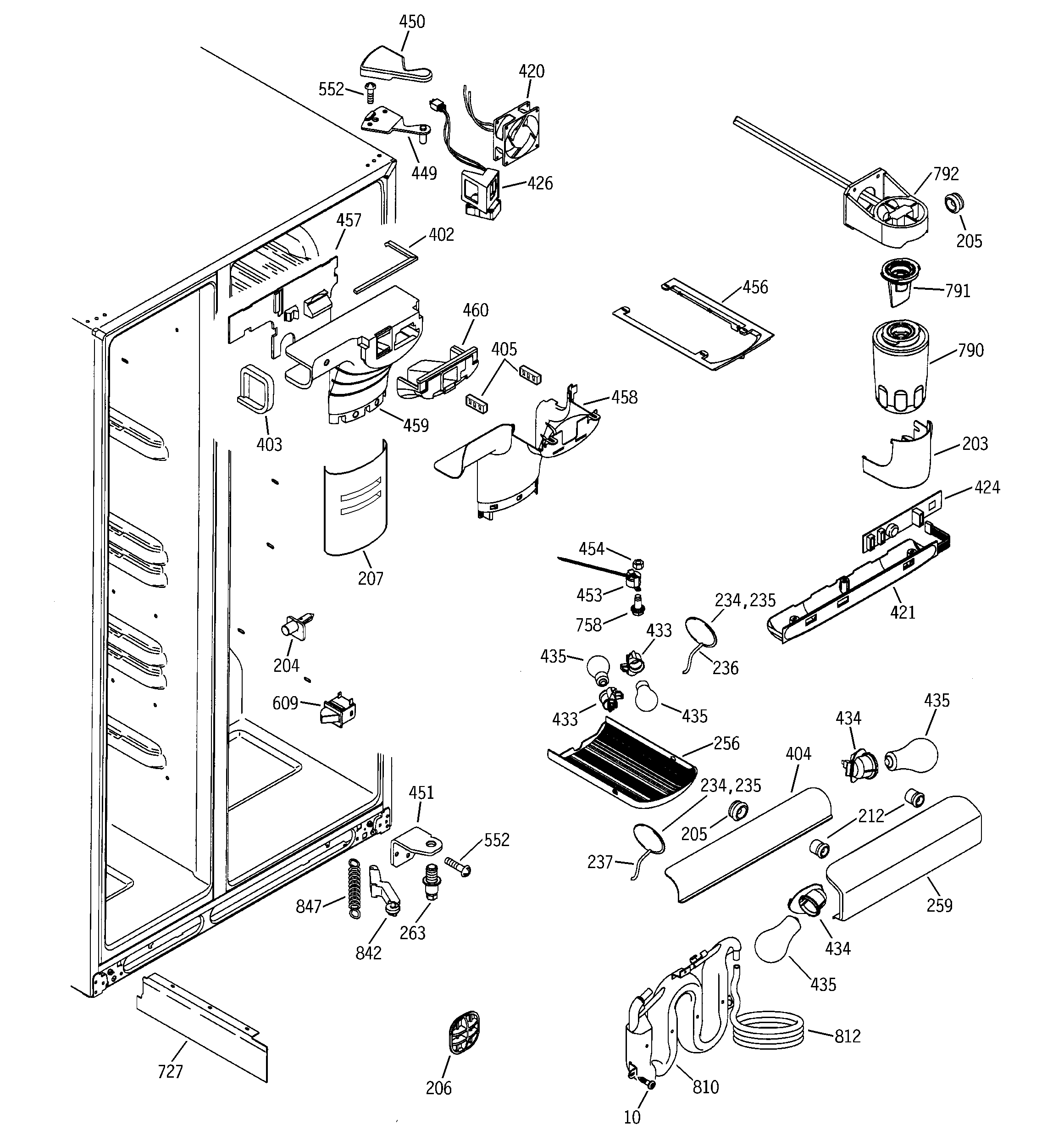GE GSS25PGMAWW fresh food section diagram