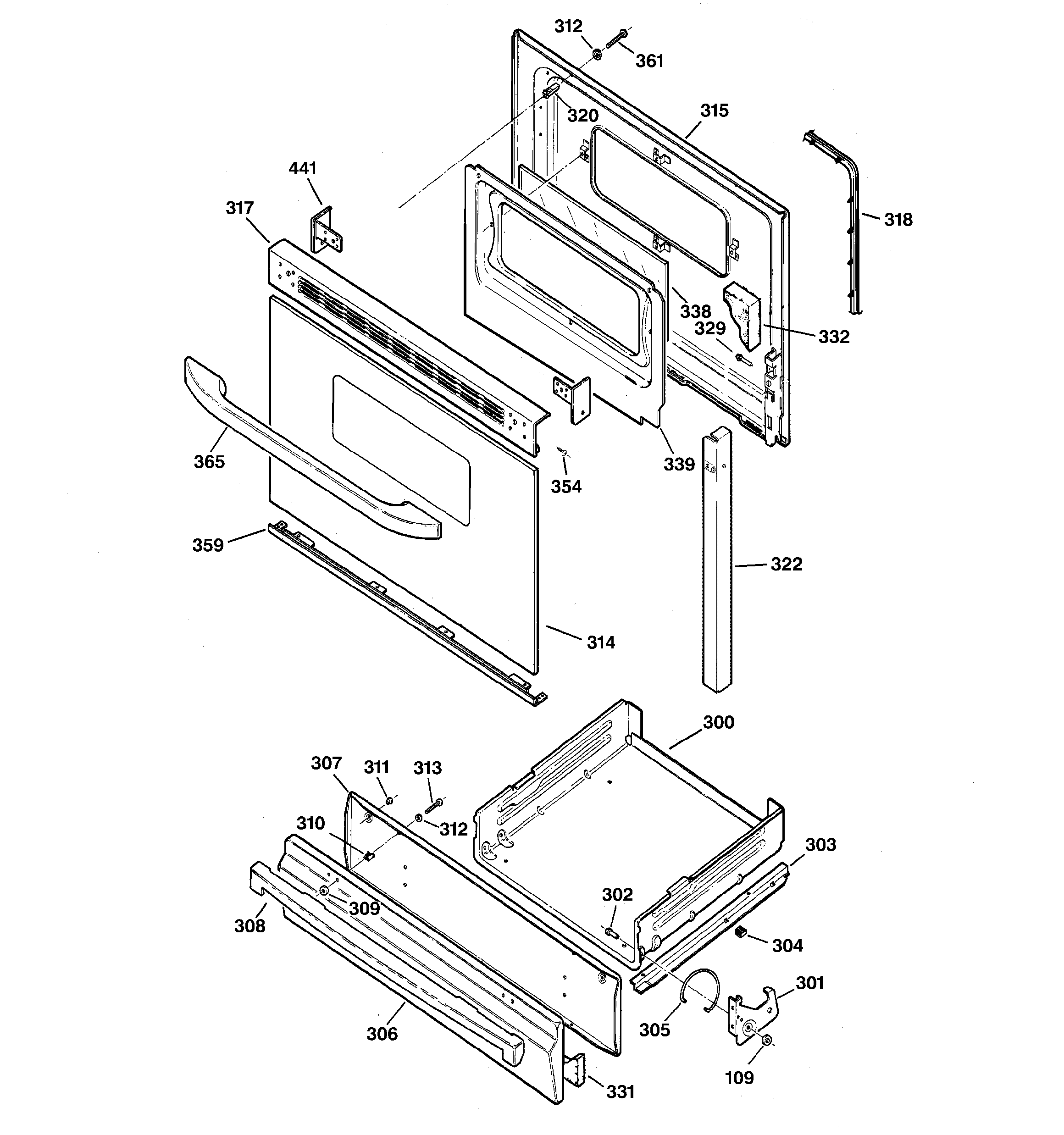 GE JGBS22BEA4AD door & drawer parts diagram