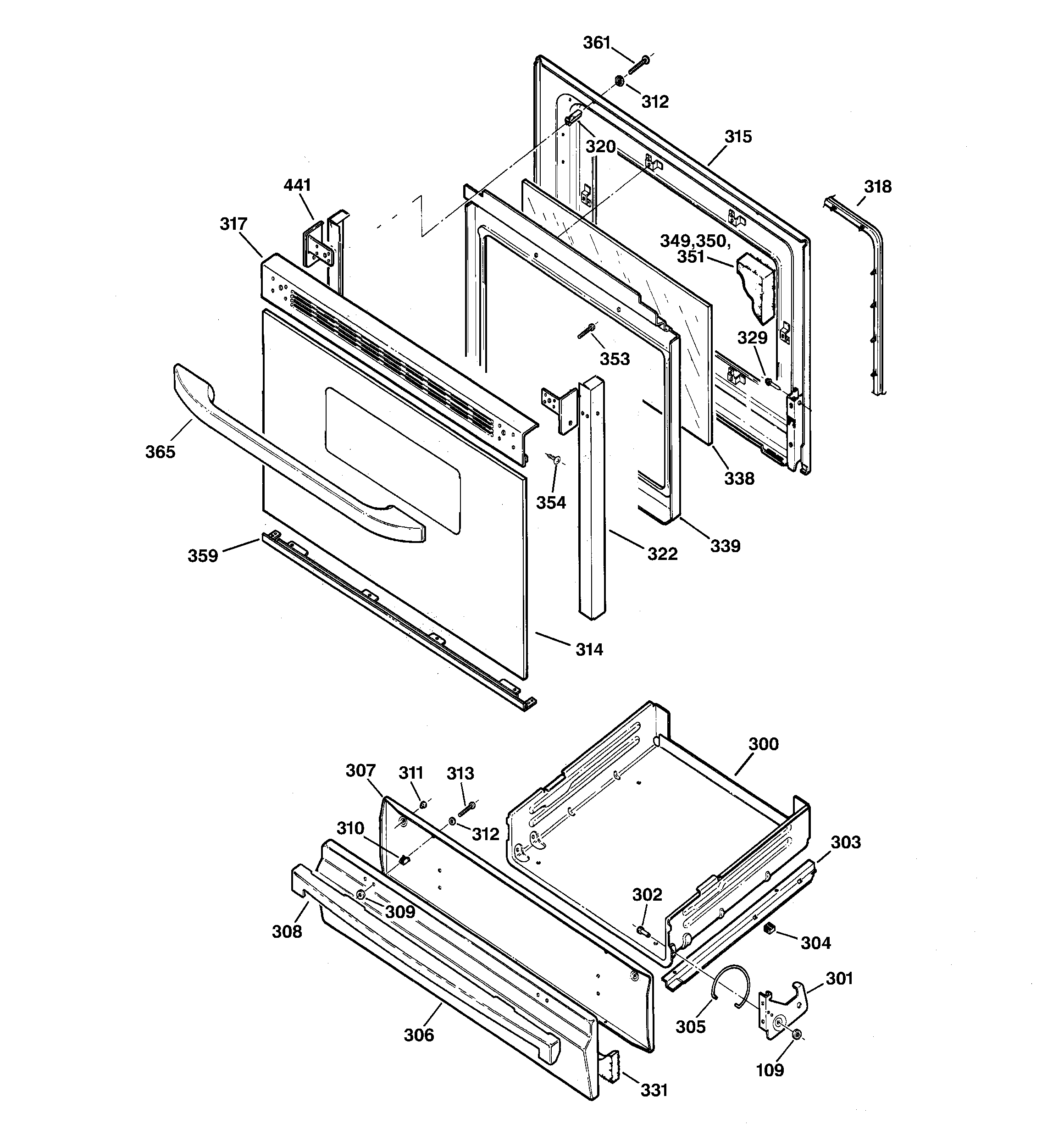 GE JGBS23WEA4WW door & drawer parts diagram