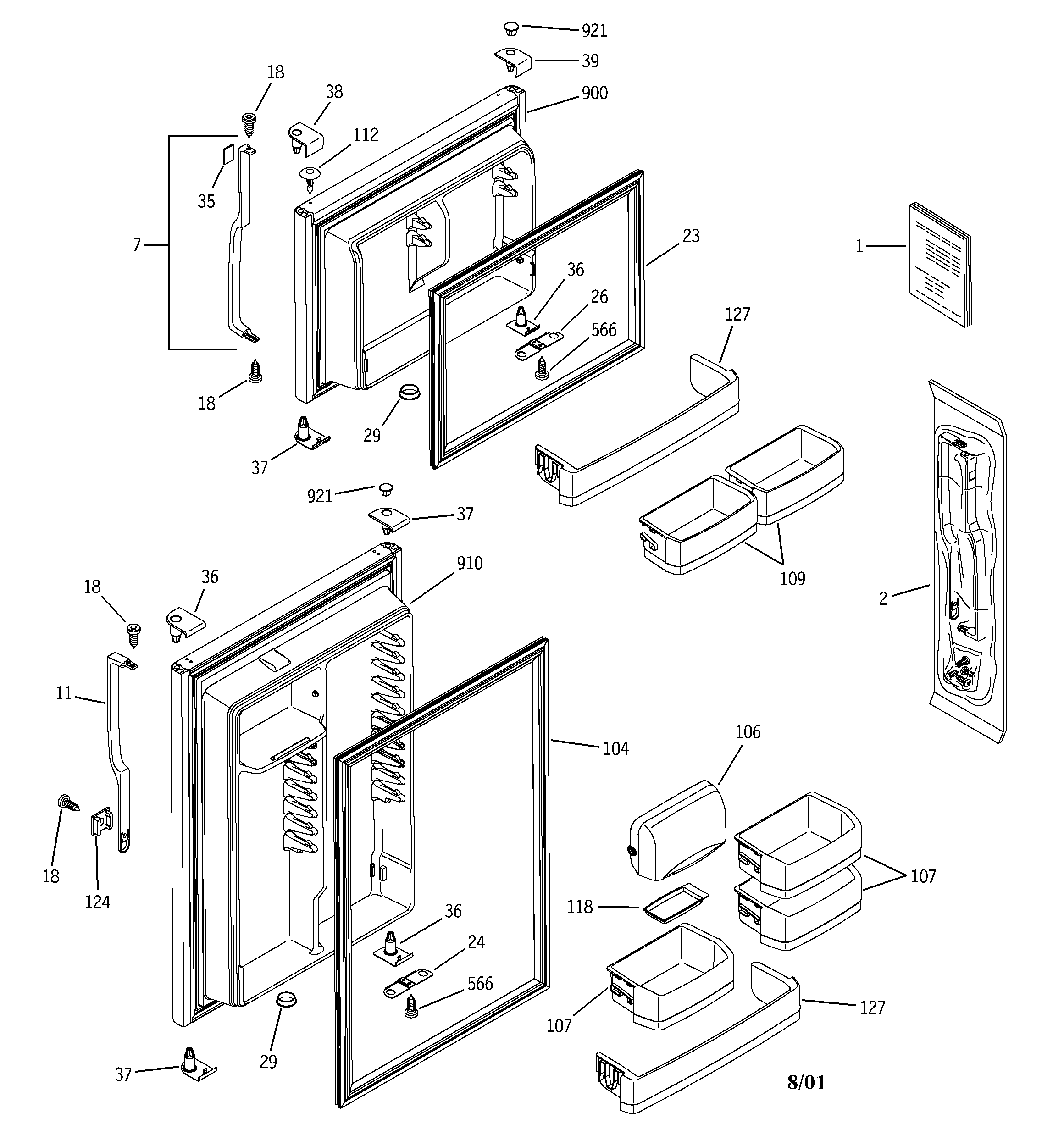 GE GTS19ZCMARWW doors diagram