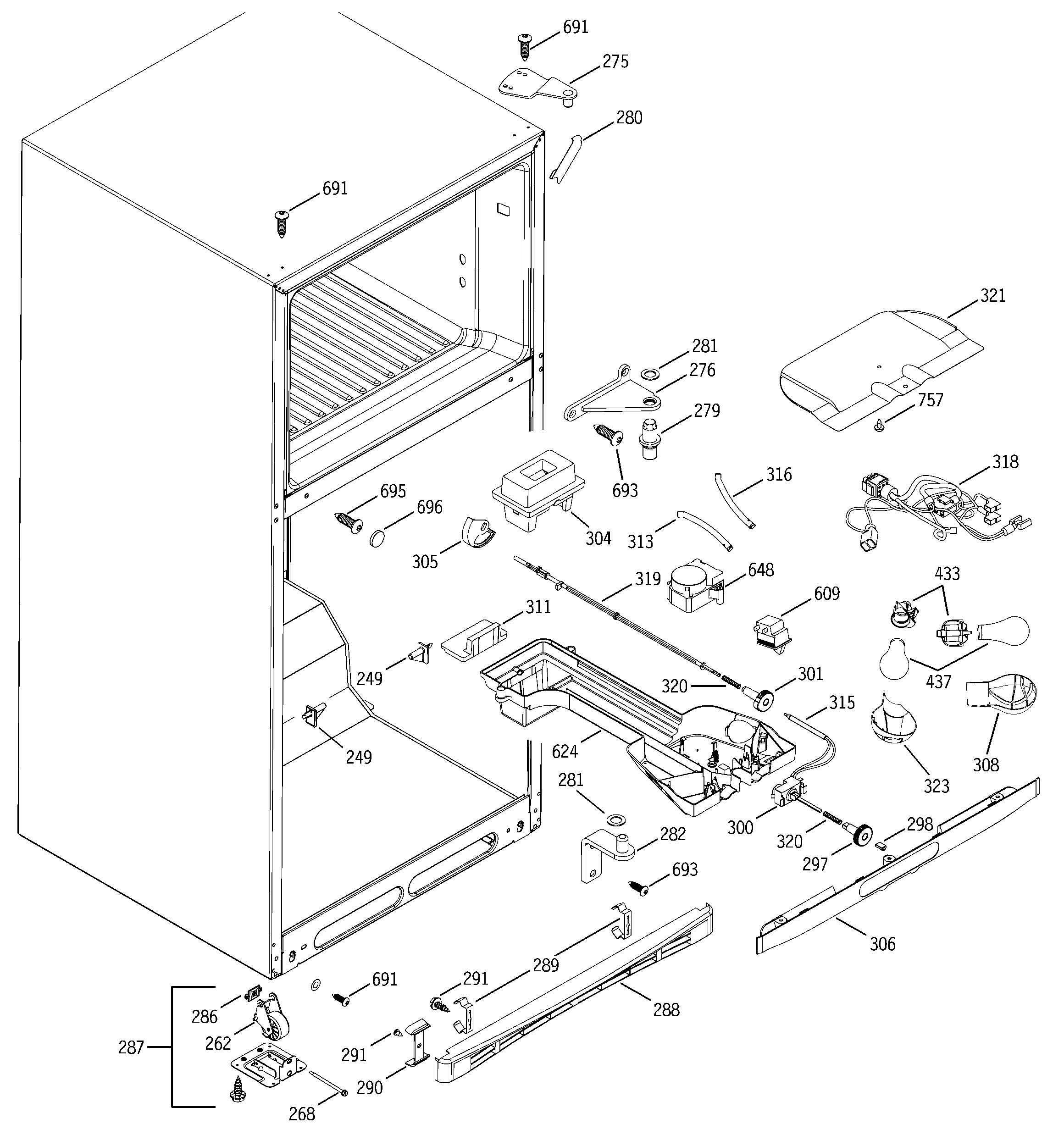 GE GTS19ZCMARWW fresh food & cabinet parts diagram