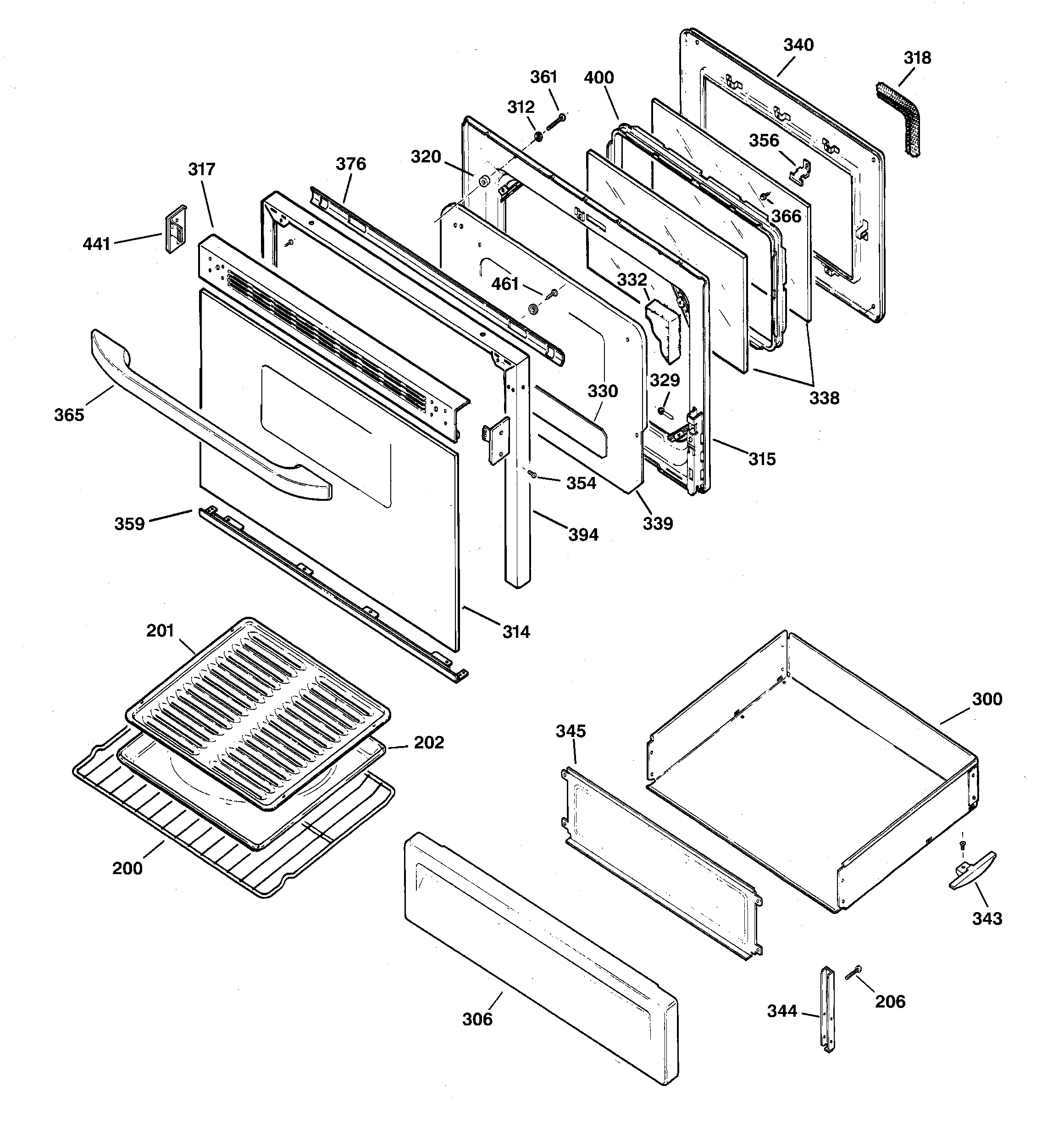 GE JGBP31WEC3WW door & drawer parts diagram