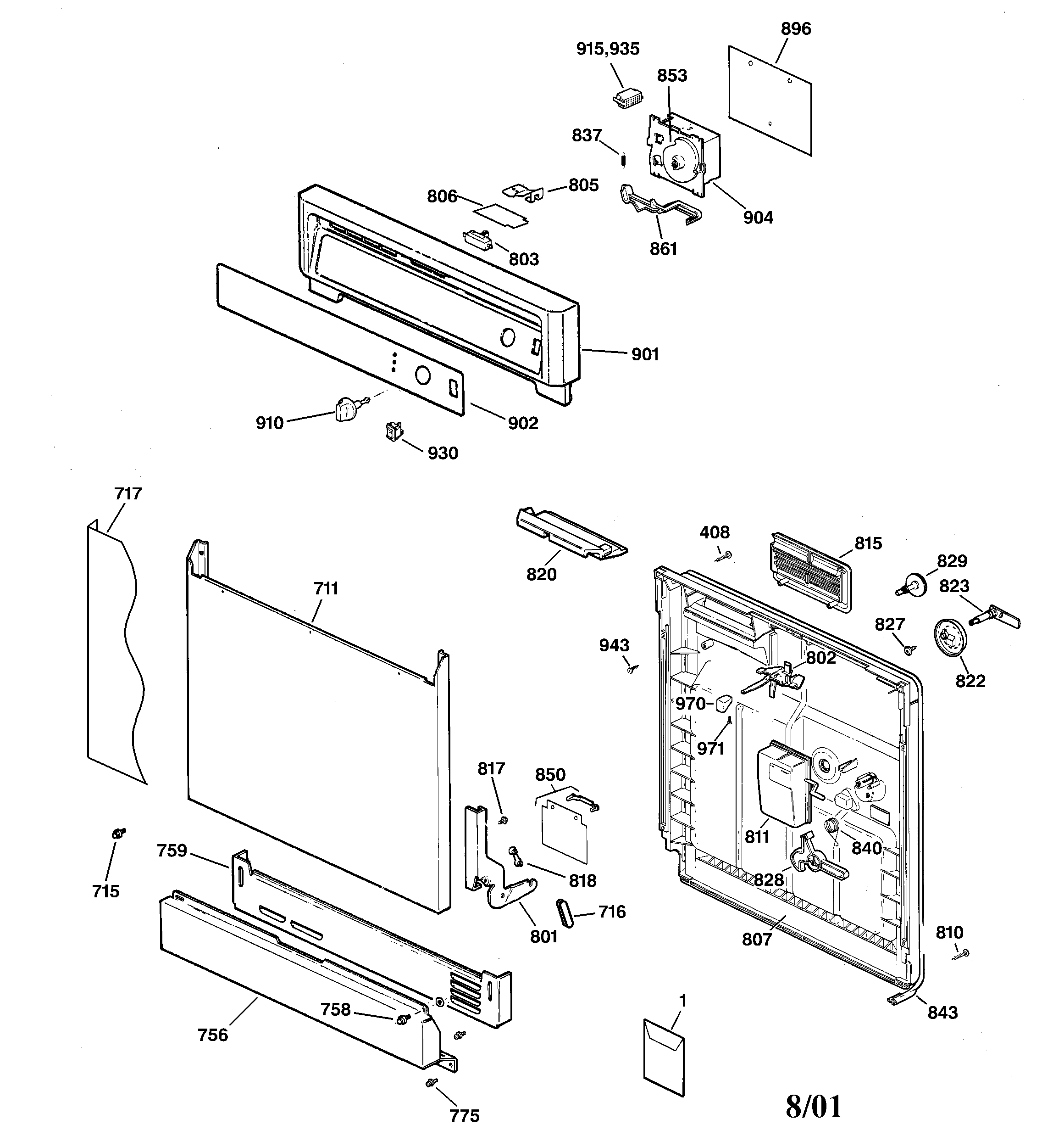 GE GSD2000F02AD escutcheon & door assembly diagram