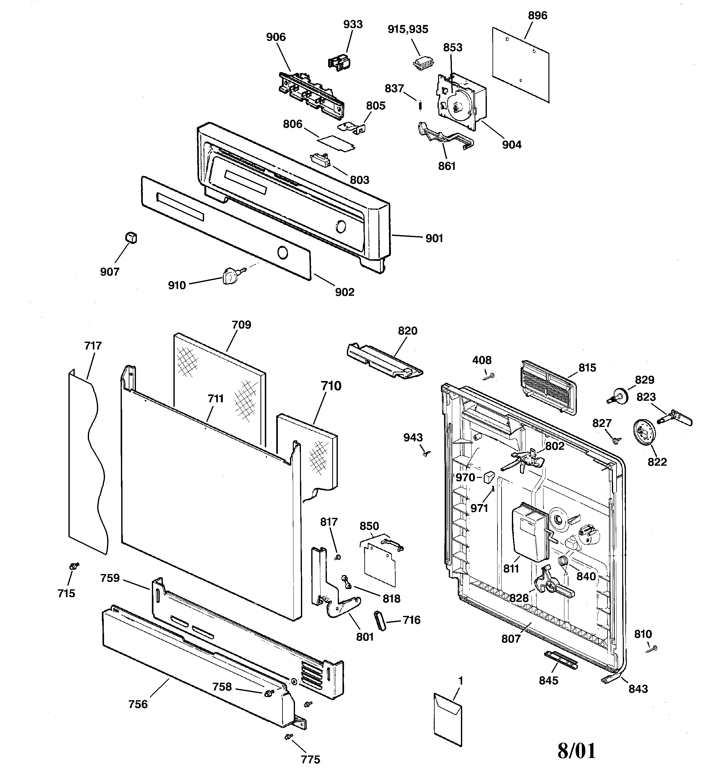GE GSD3210F01AA escutcheon & door assembly diagram