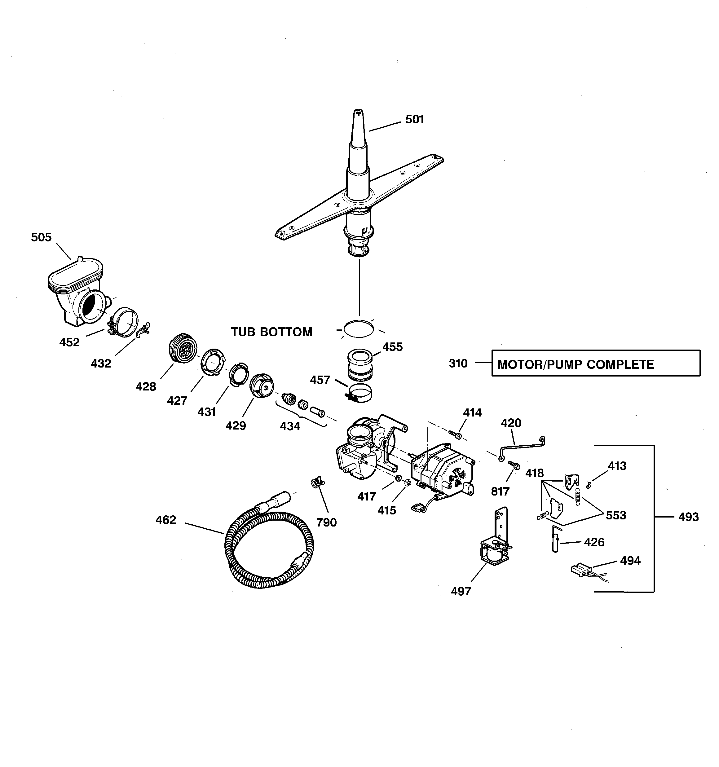 GE GSD3210F01AA motor-pump mechanism diagram