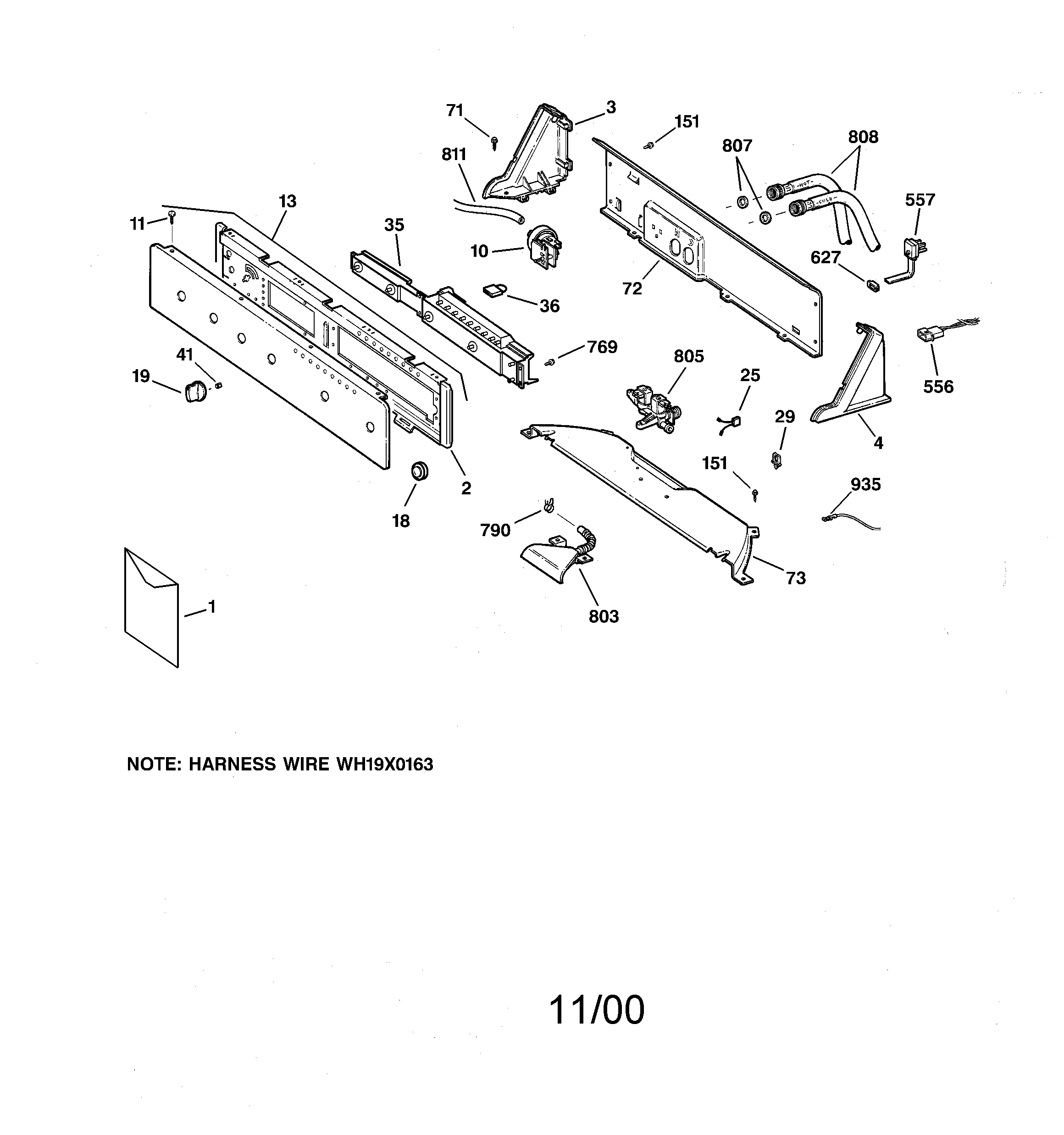 GE WBSE4220A0WW controls & backsplash diagram