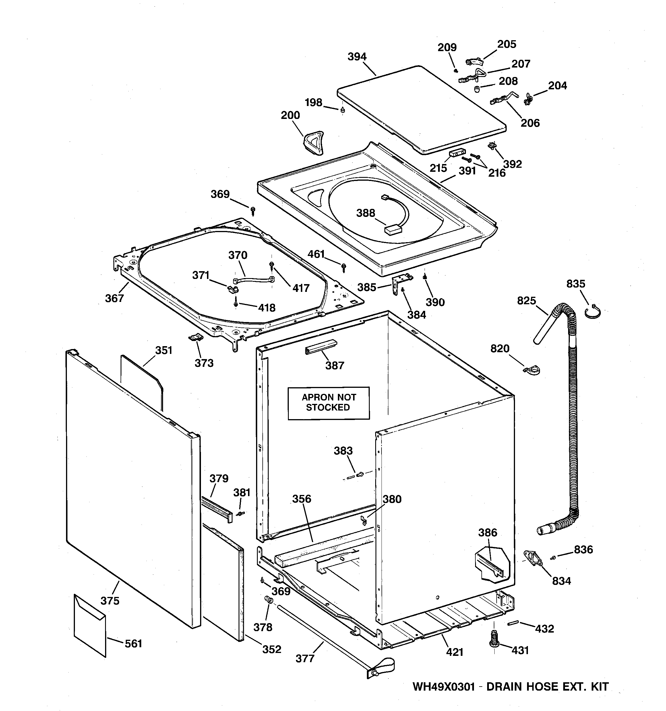 GE WBSE4220A0WW cabinet, cover & front panel diagram