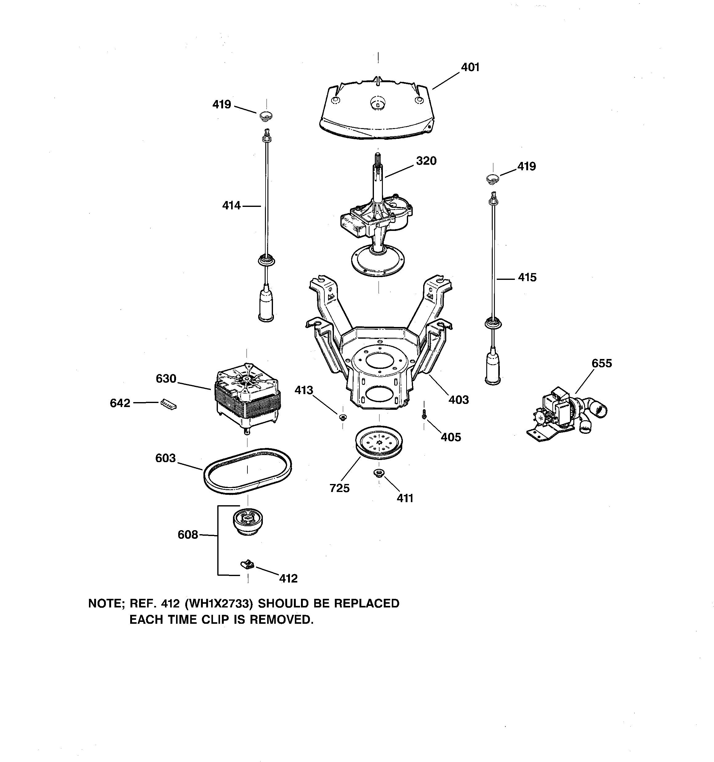 GE WBSE4220A0WW suspension, pump & drive components diagram