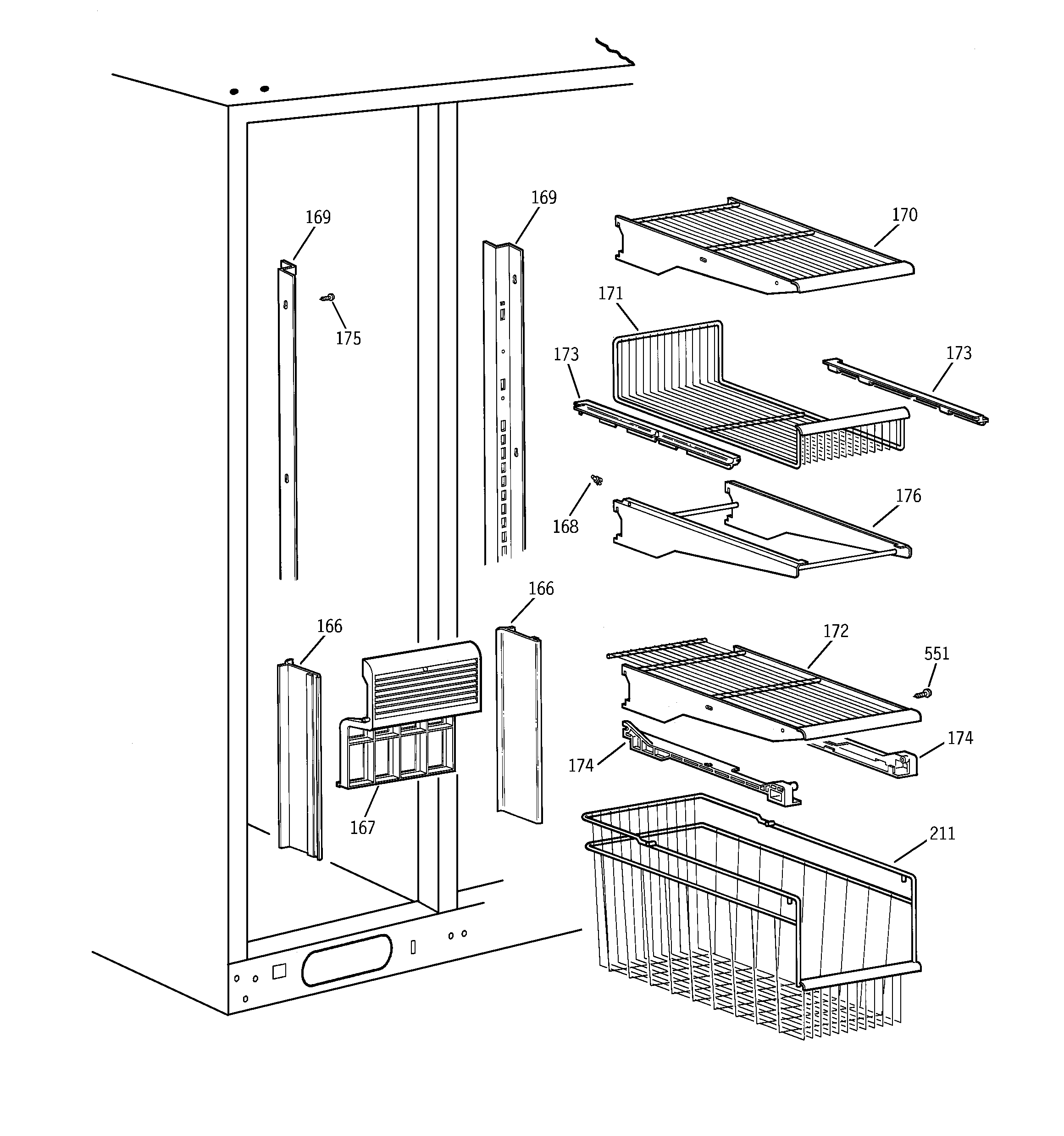 GE TPG24PRDBWW freezer shelves diagram