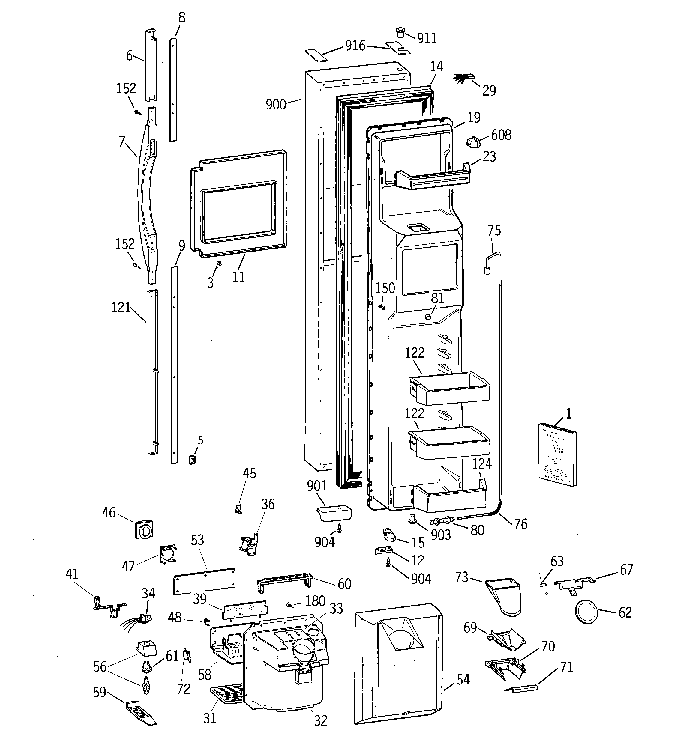 GE TPJ24PRDBBB freezer door diagram