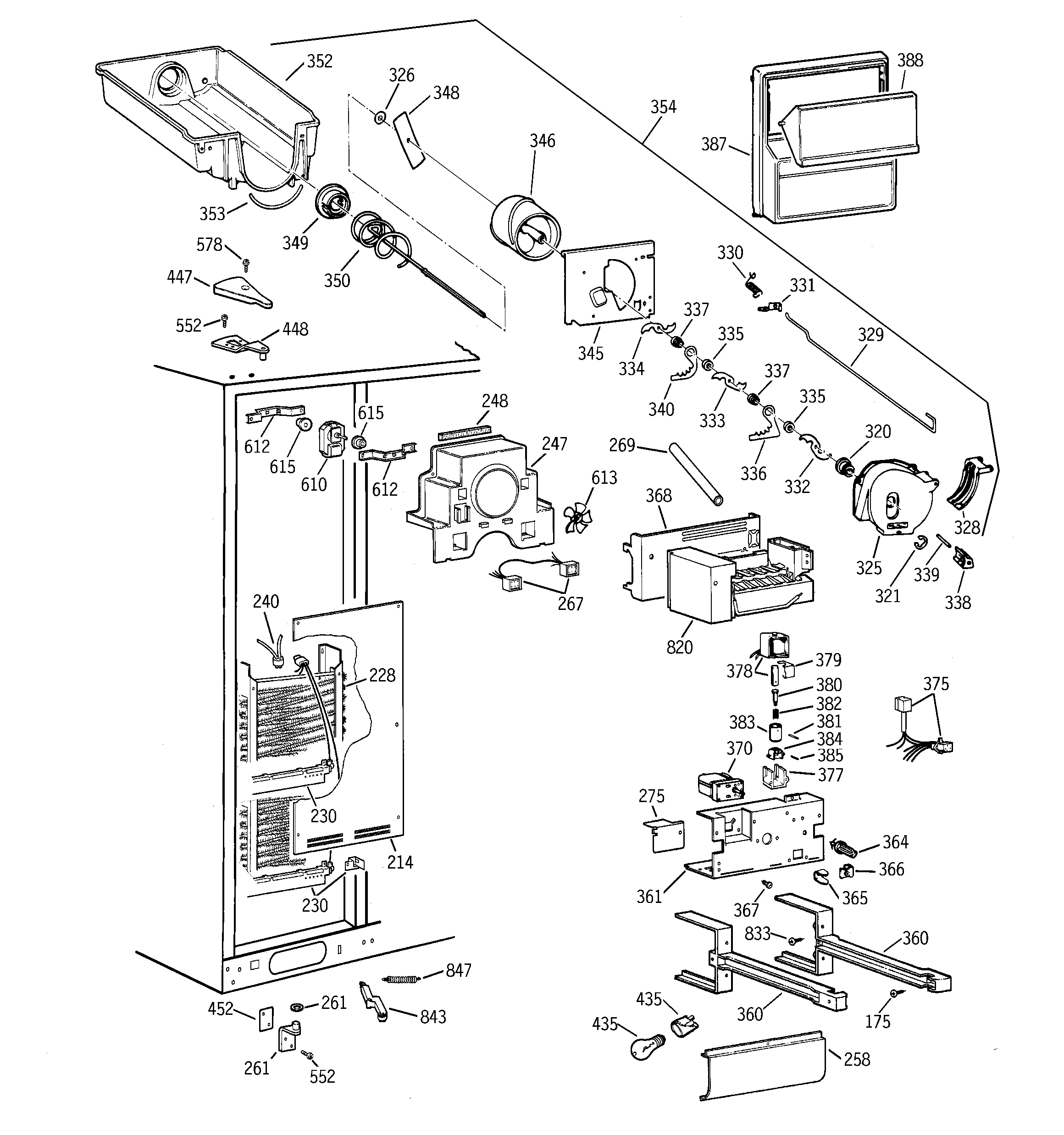GE TPJ24PRDBBB freezer section diagram