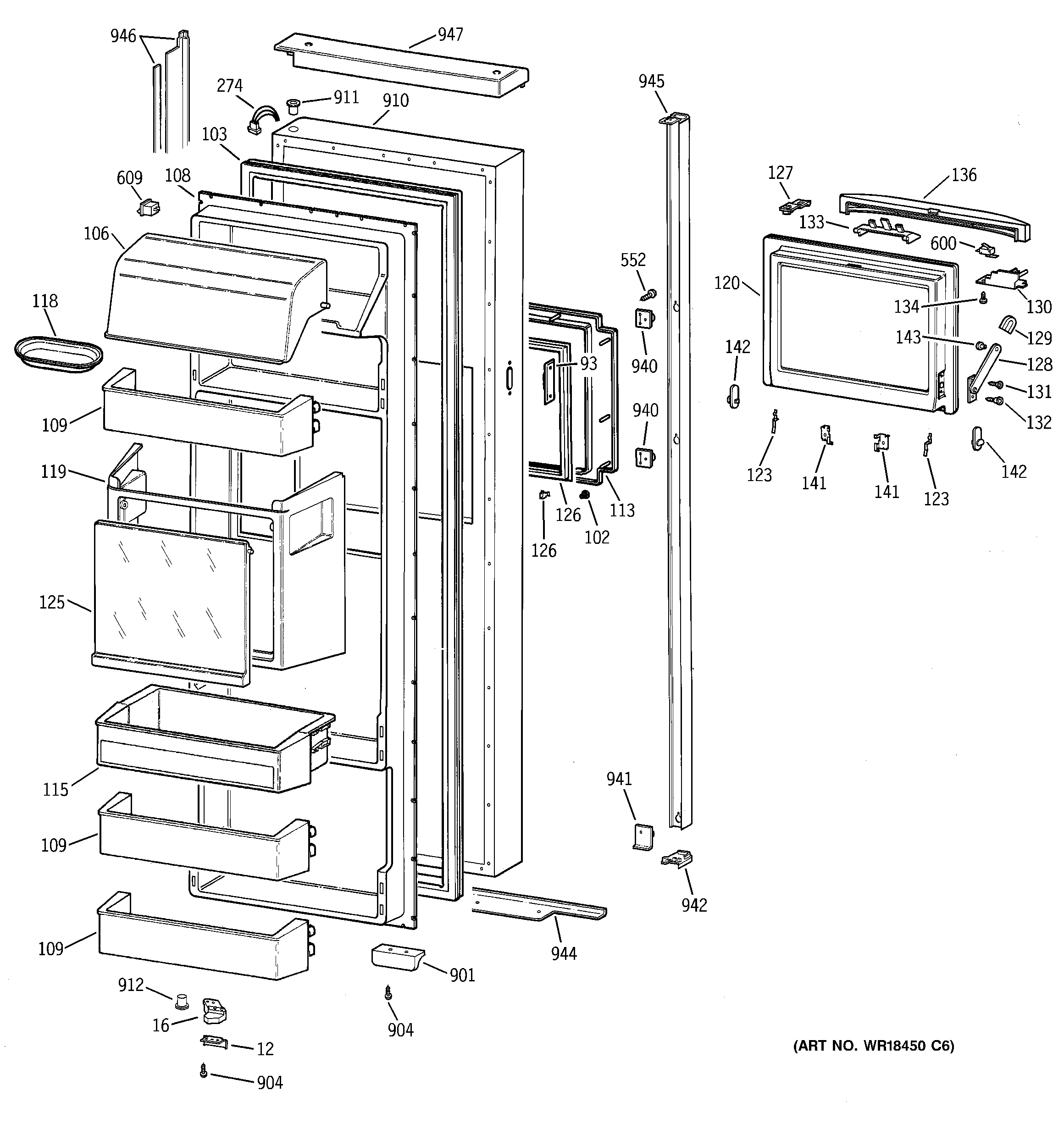 GE TPG24BFDBBB fresh food door diagram