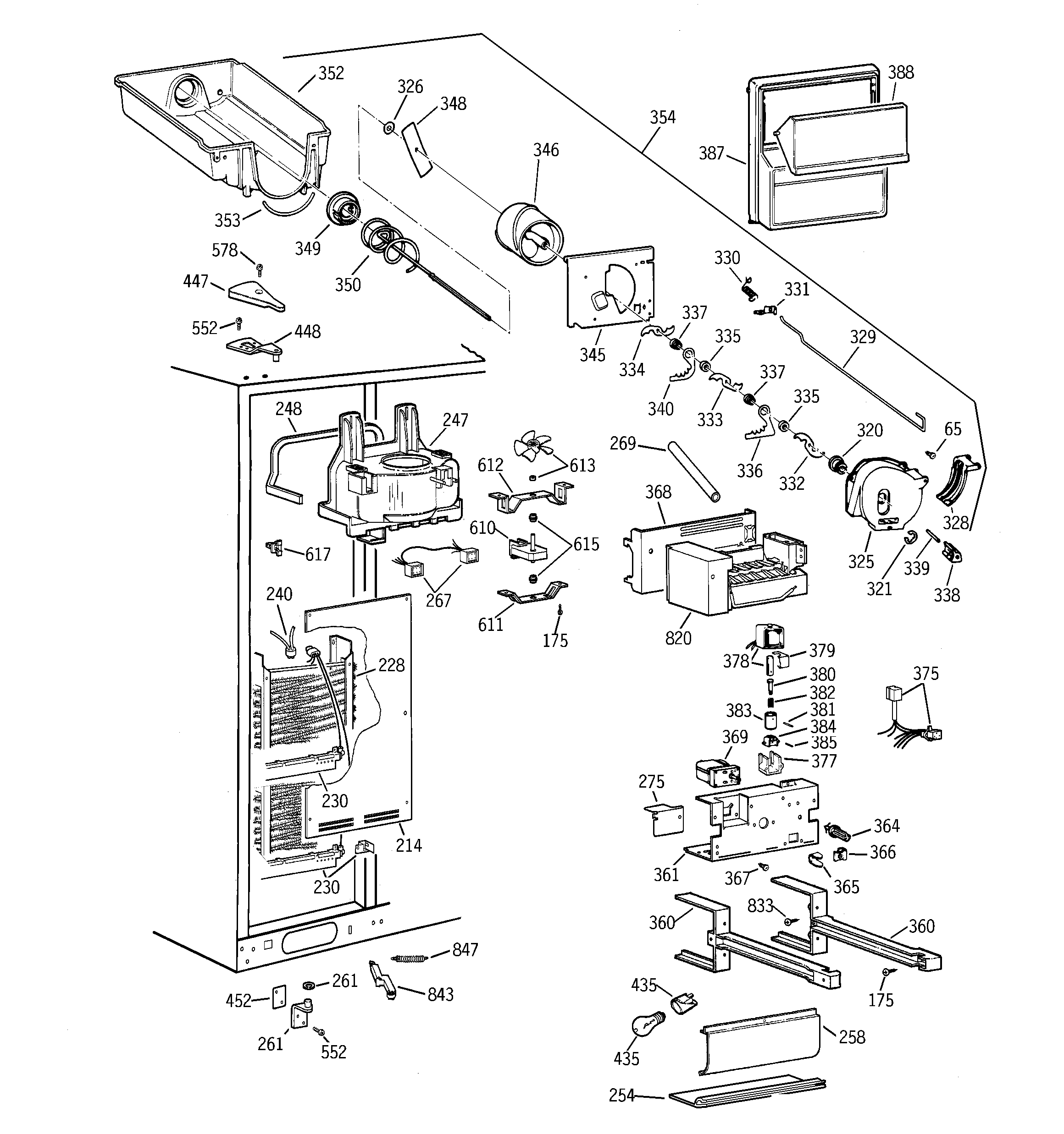 GE TPG24BFDBBB freezer section diagram