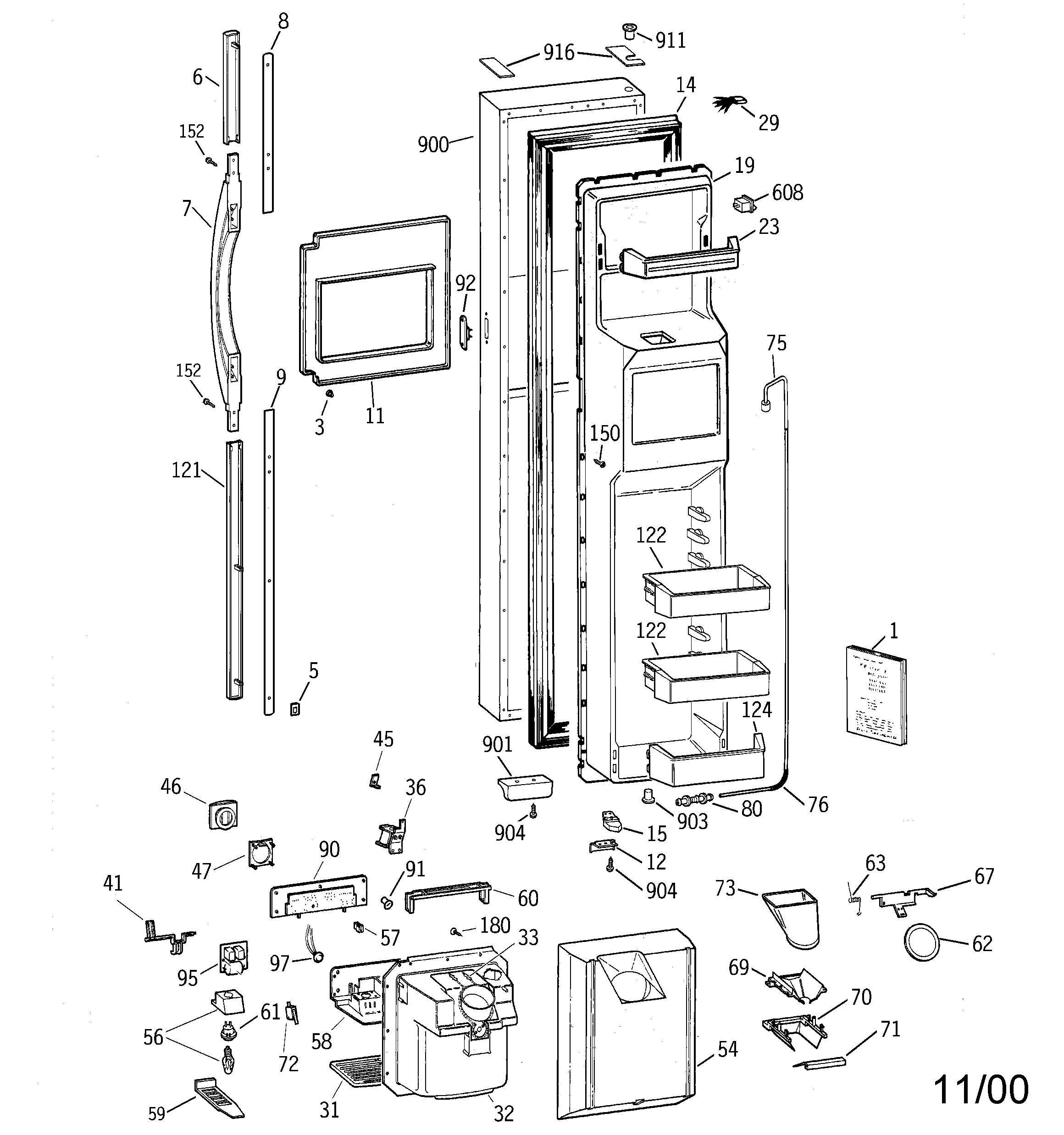 GE TPG24PFDBBB freezer door diagram