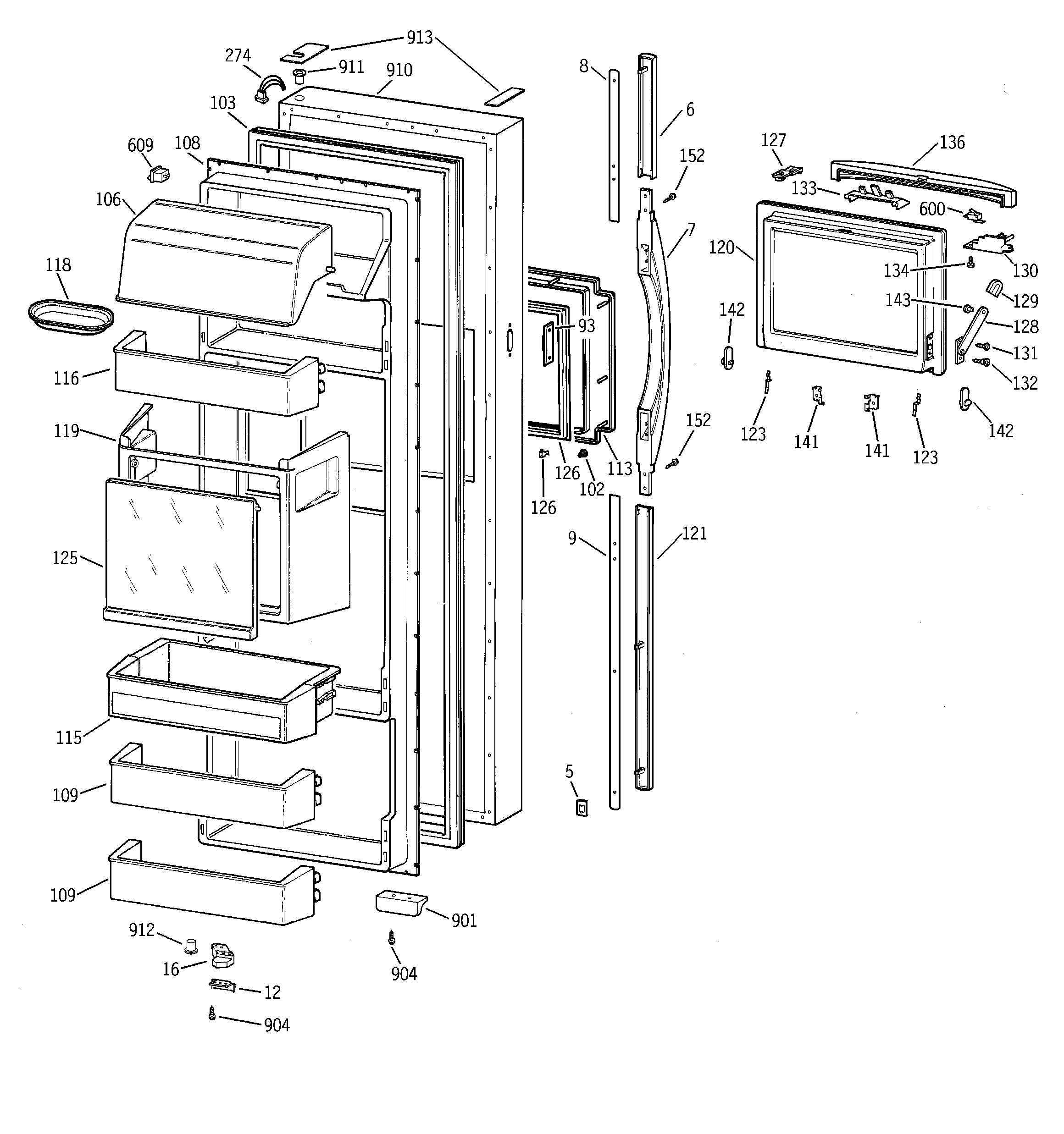 GE TPG24PFDBBB fresh food door diagram