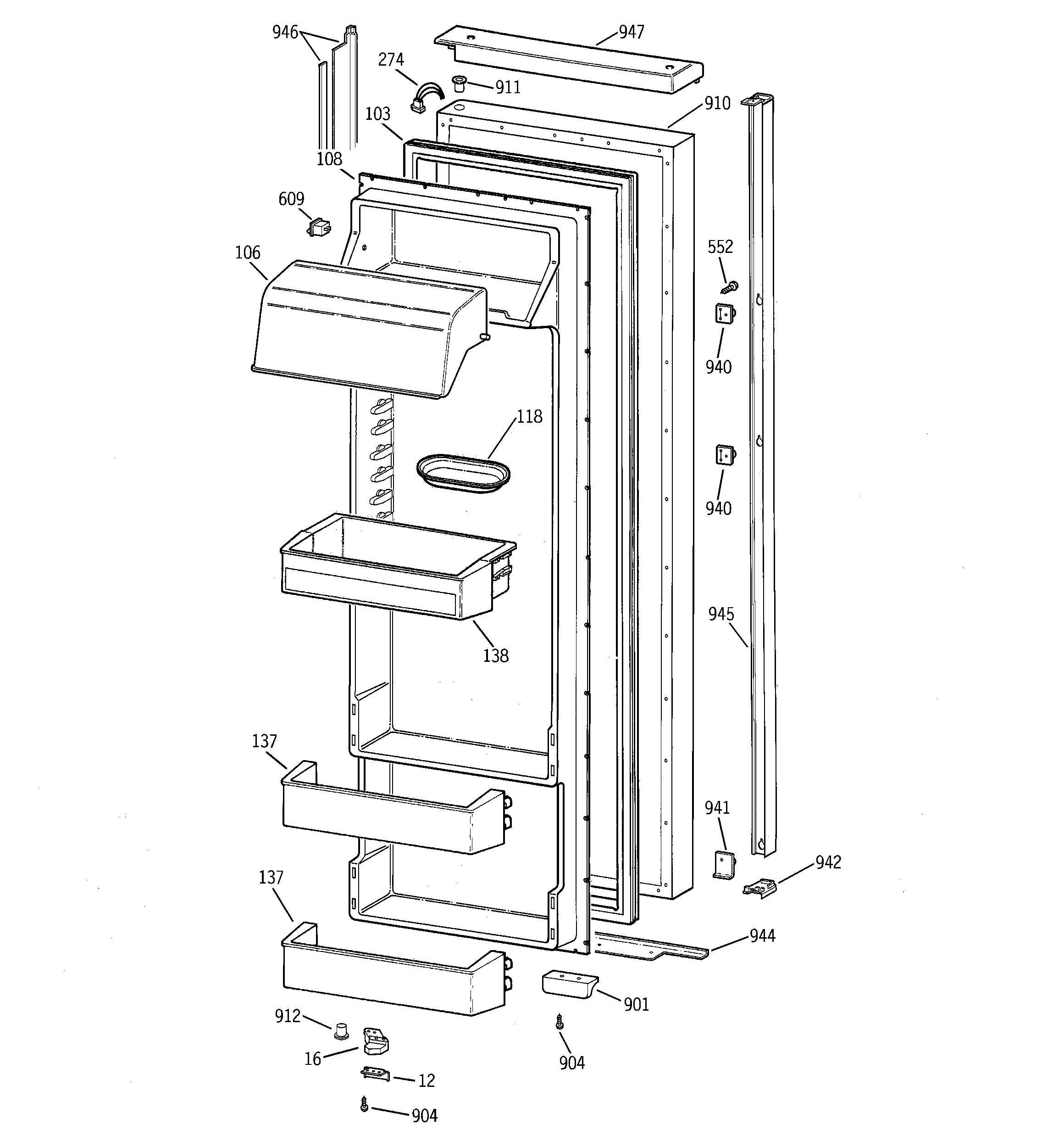 GE TPX24BPDBWW fresh food door diagram