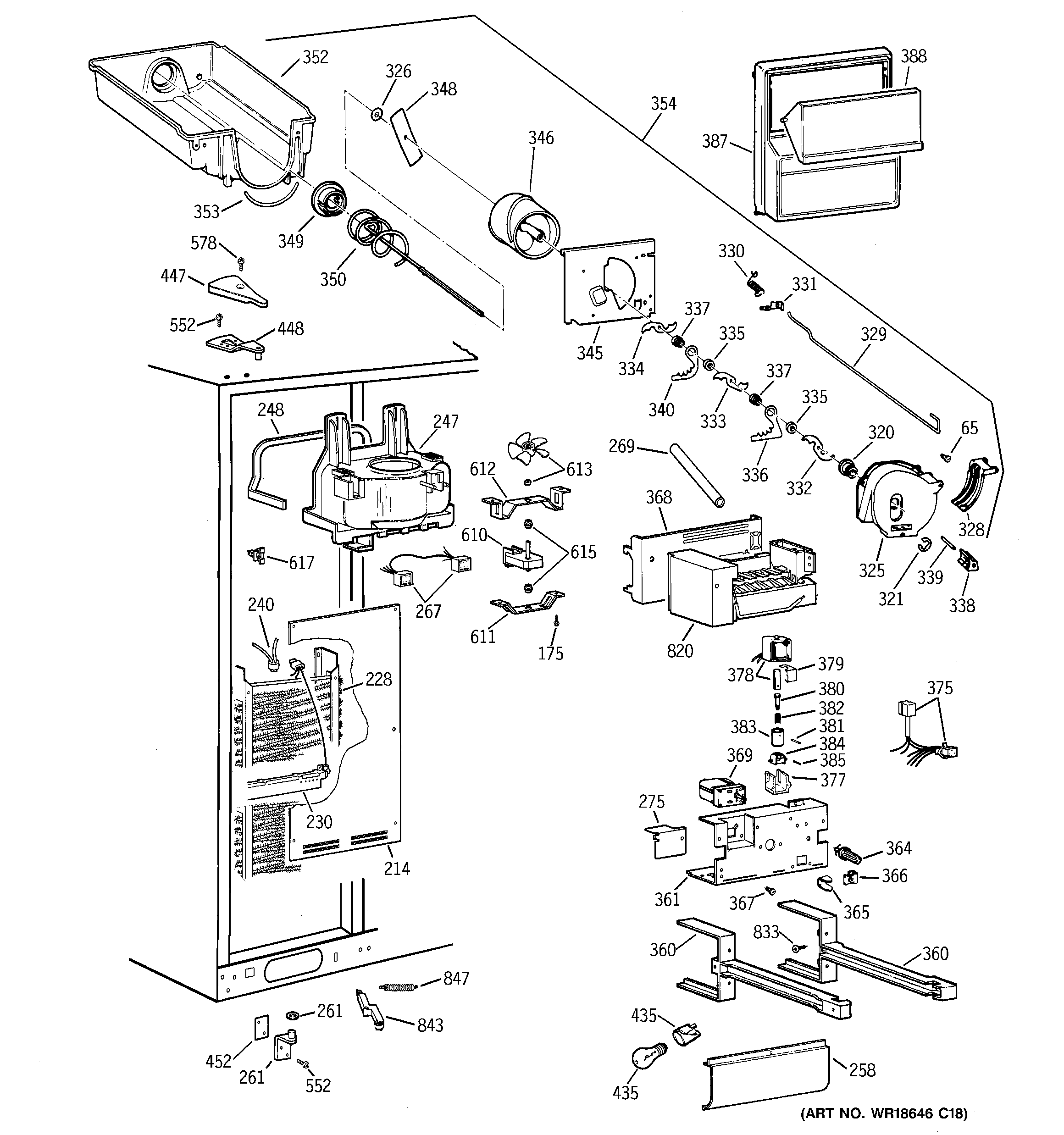 GE TPX24BPDBWW freezer section diagram