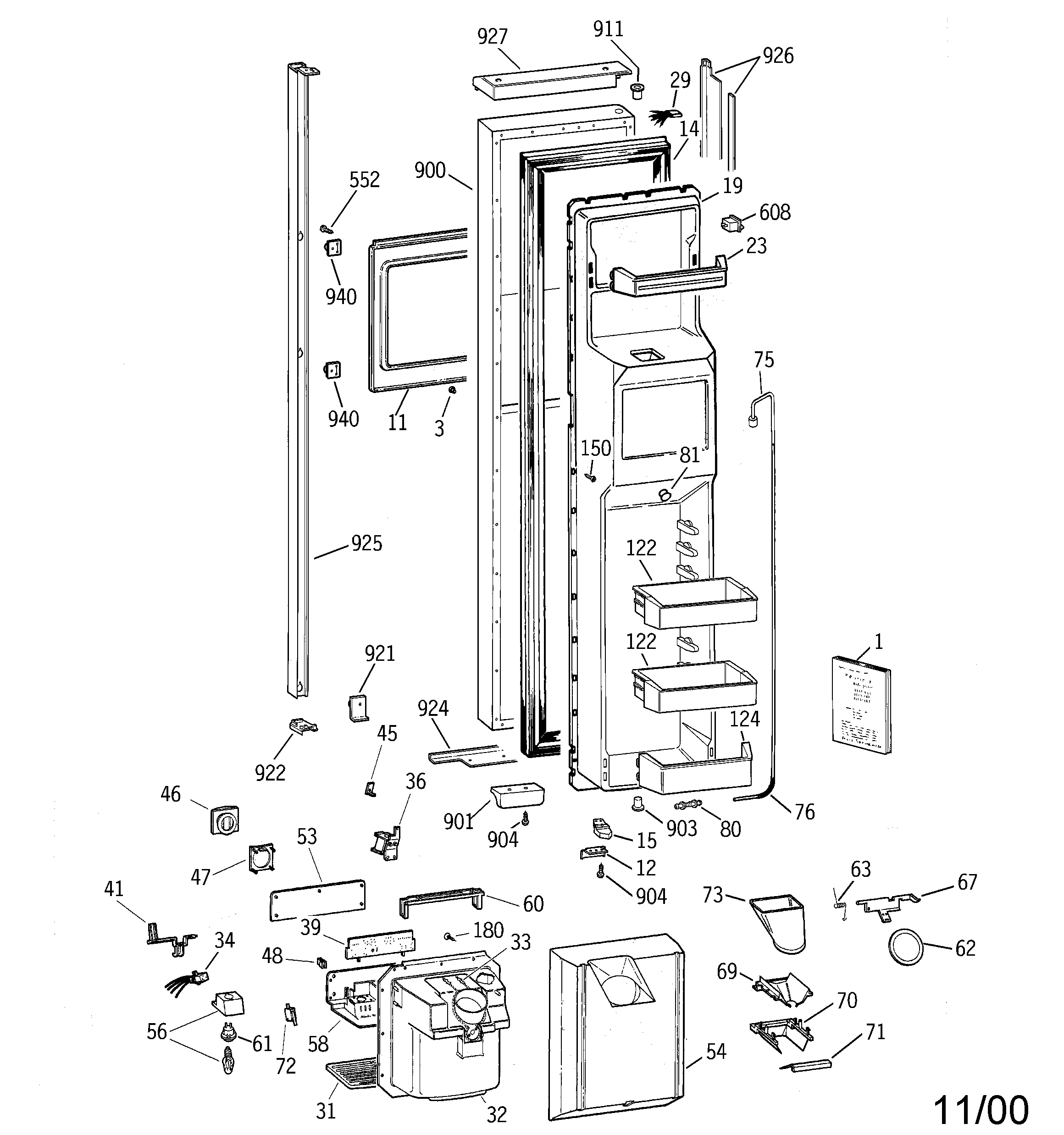 GE TPX24BRDBWW freezer door diagram