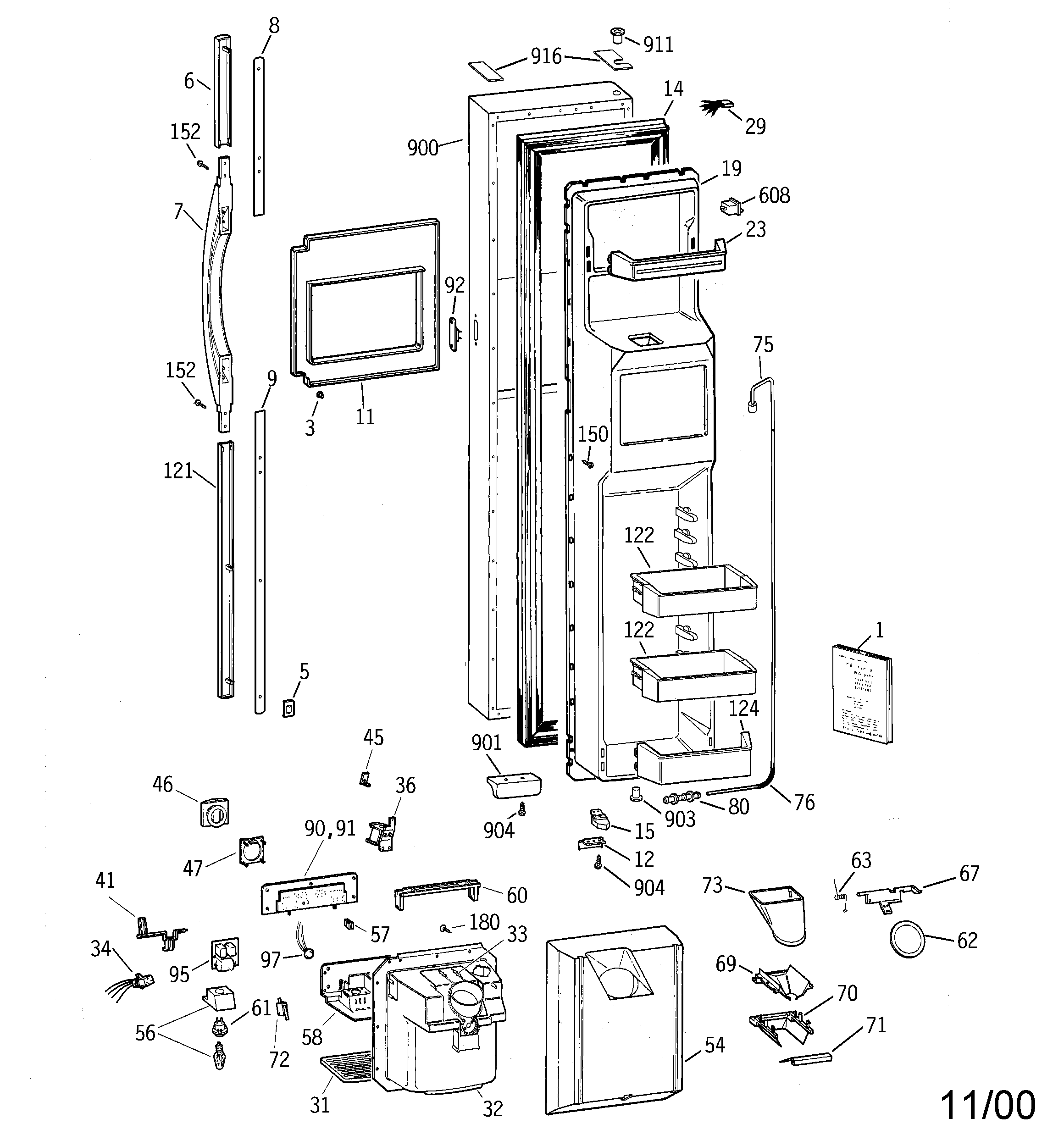 GE TPX24PBDBBB freezer door diagram