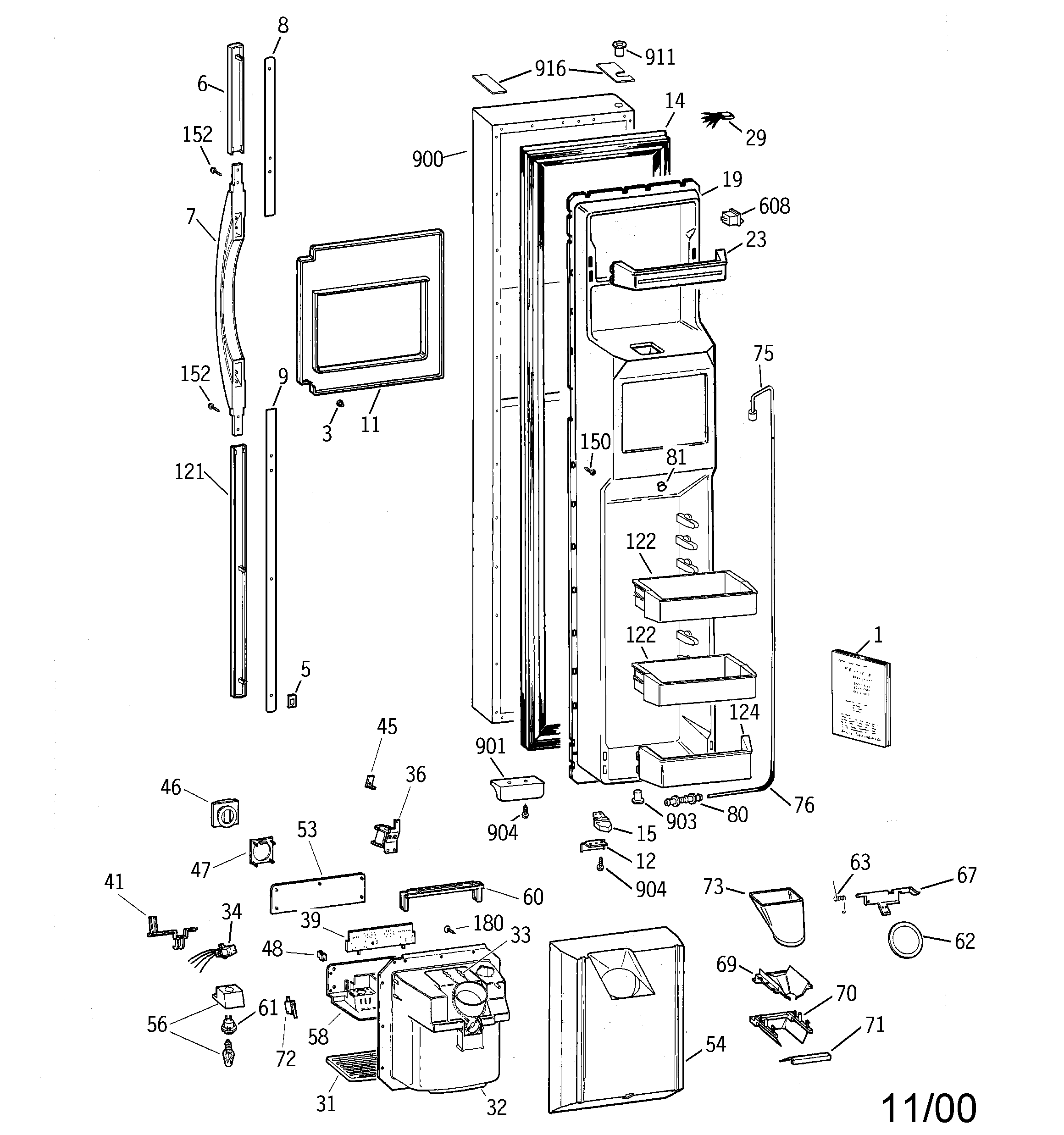 GE TPX24PPDBWW freezer door diagram