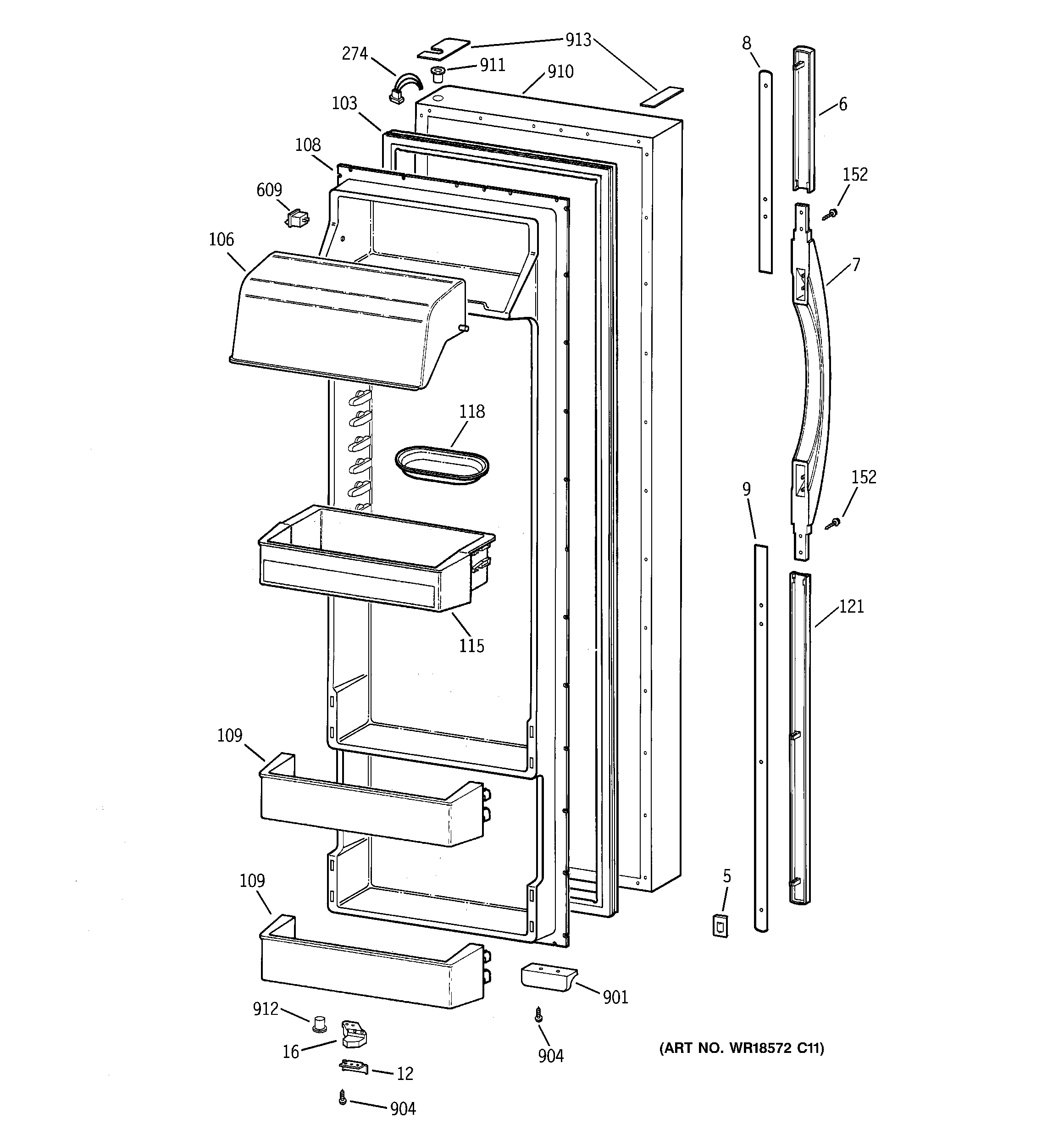 GE TPX24PPDBWW fresh food door diagram