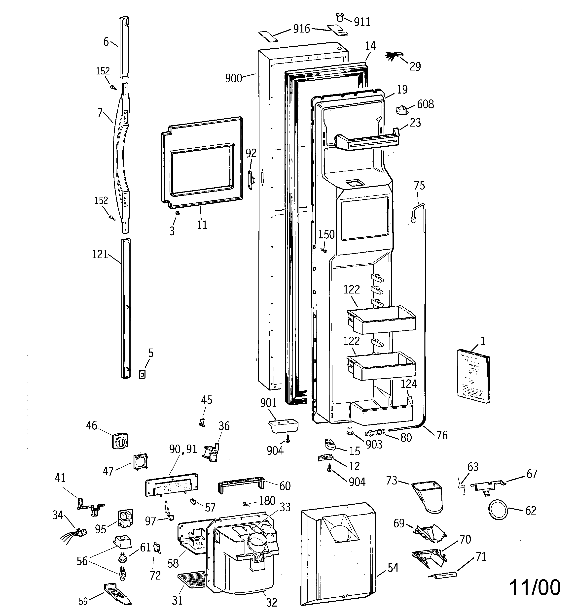 GE TFG28ZFCHWW freezer door diagram