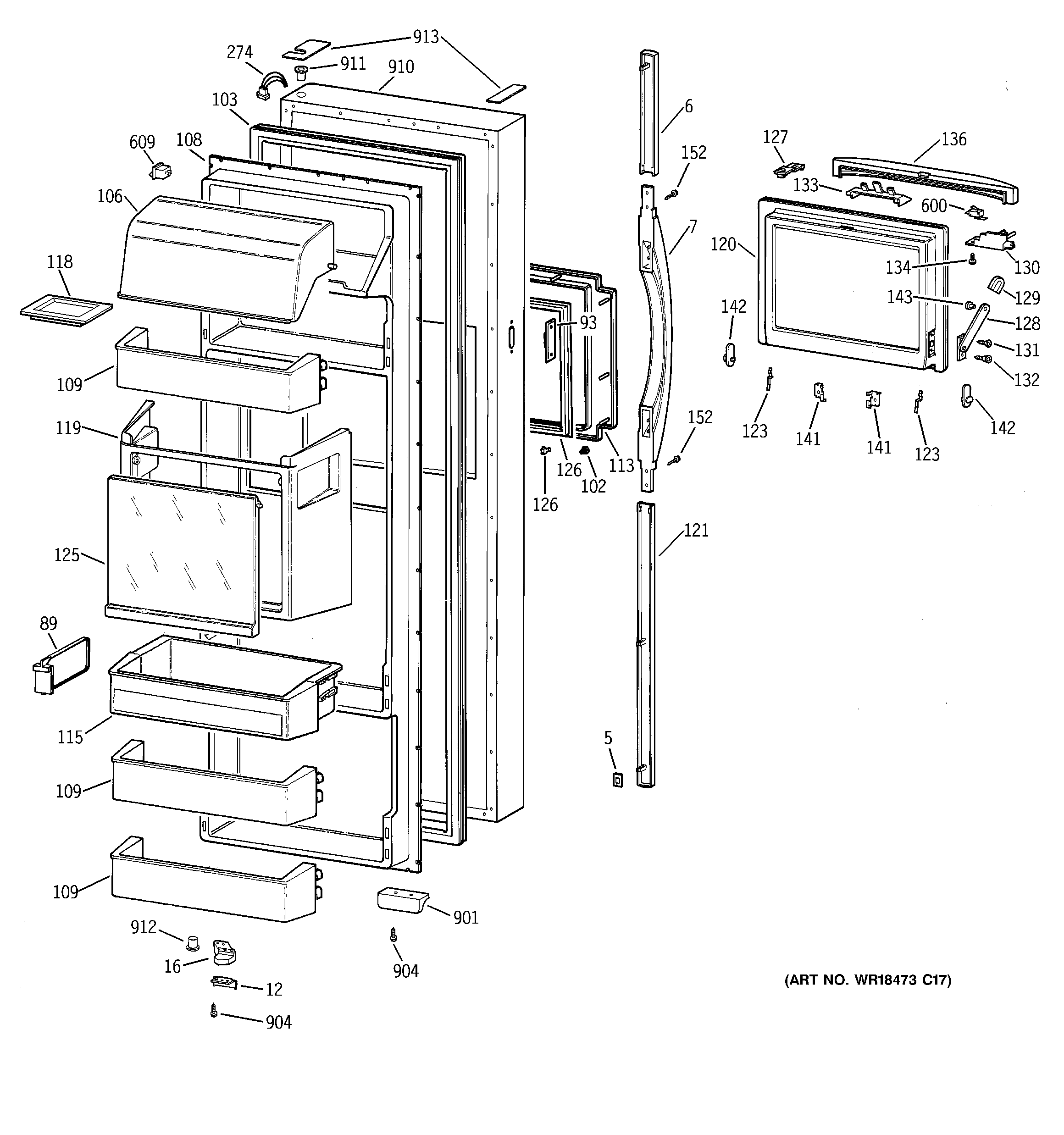 GE TFG28ZFCHWW fresh food door diagram