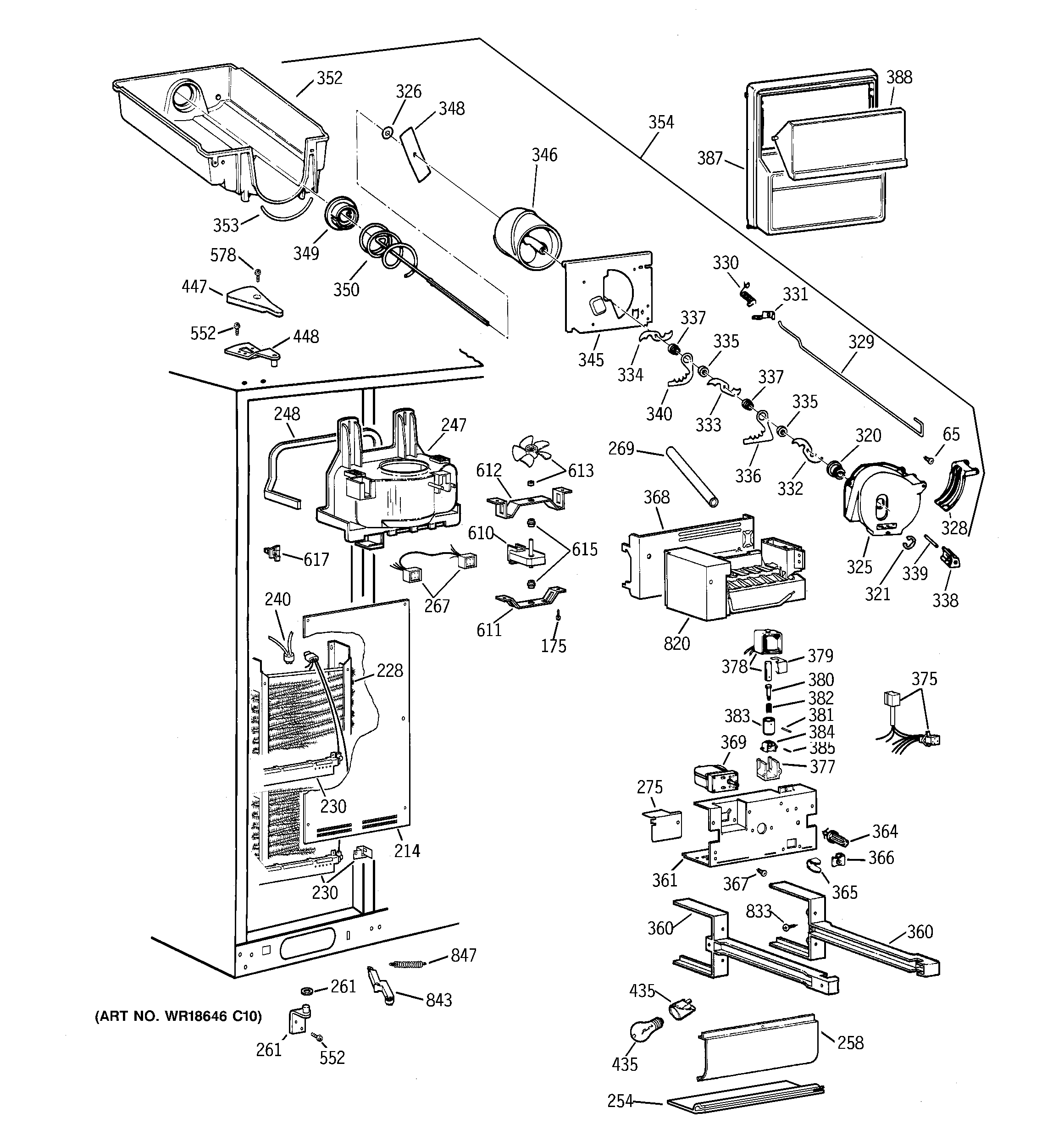 GE TFG28ZFCHWW freezer section diagram
