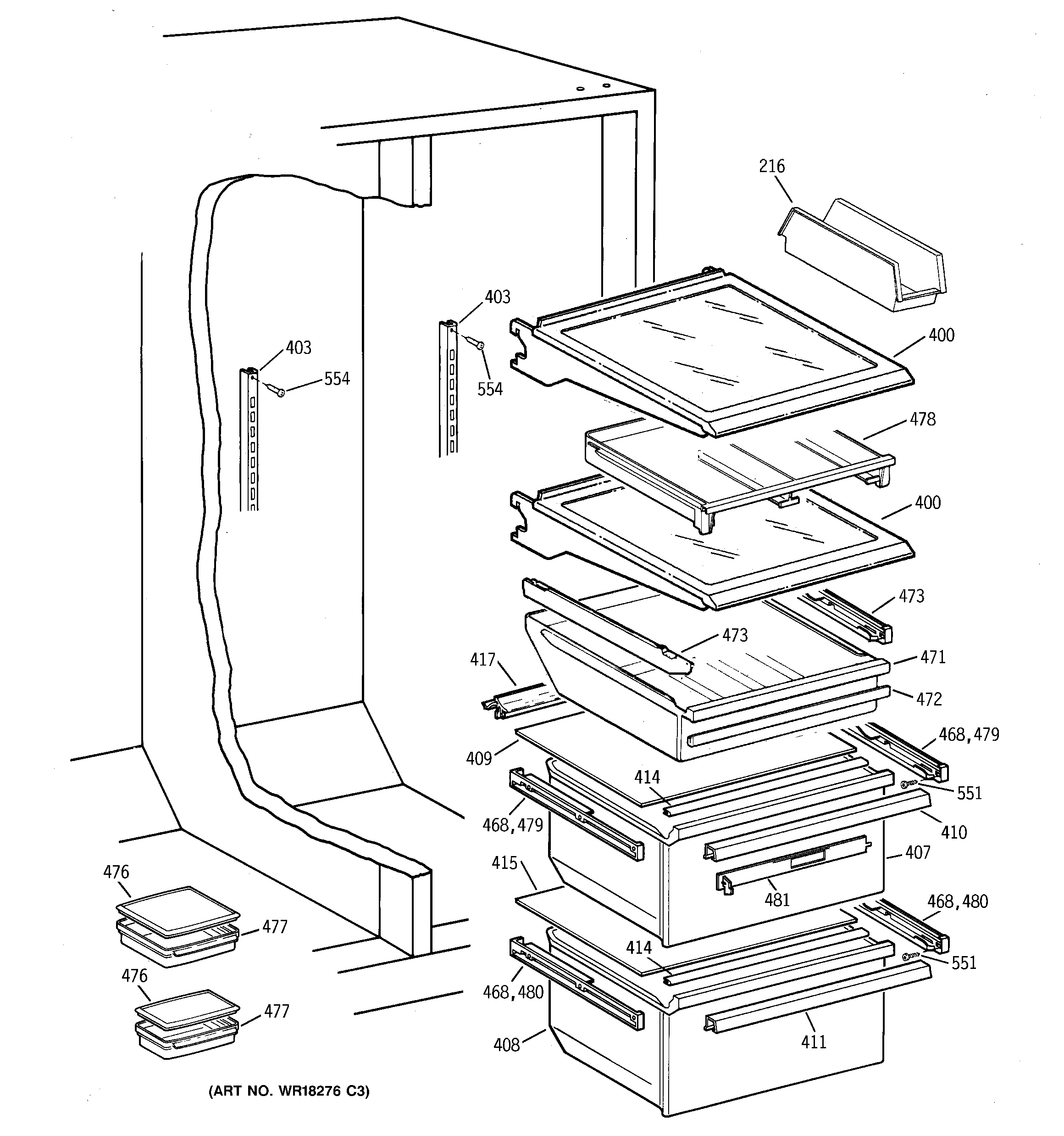 GE TFG28ZFCHWW fresh food shelves diagram