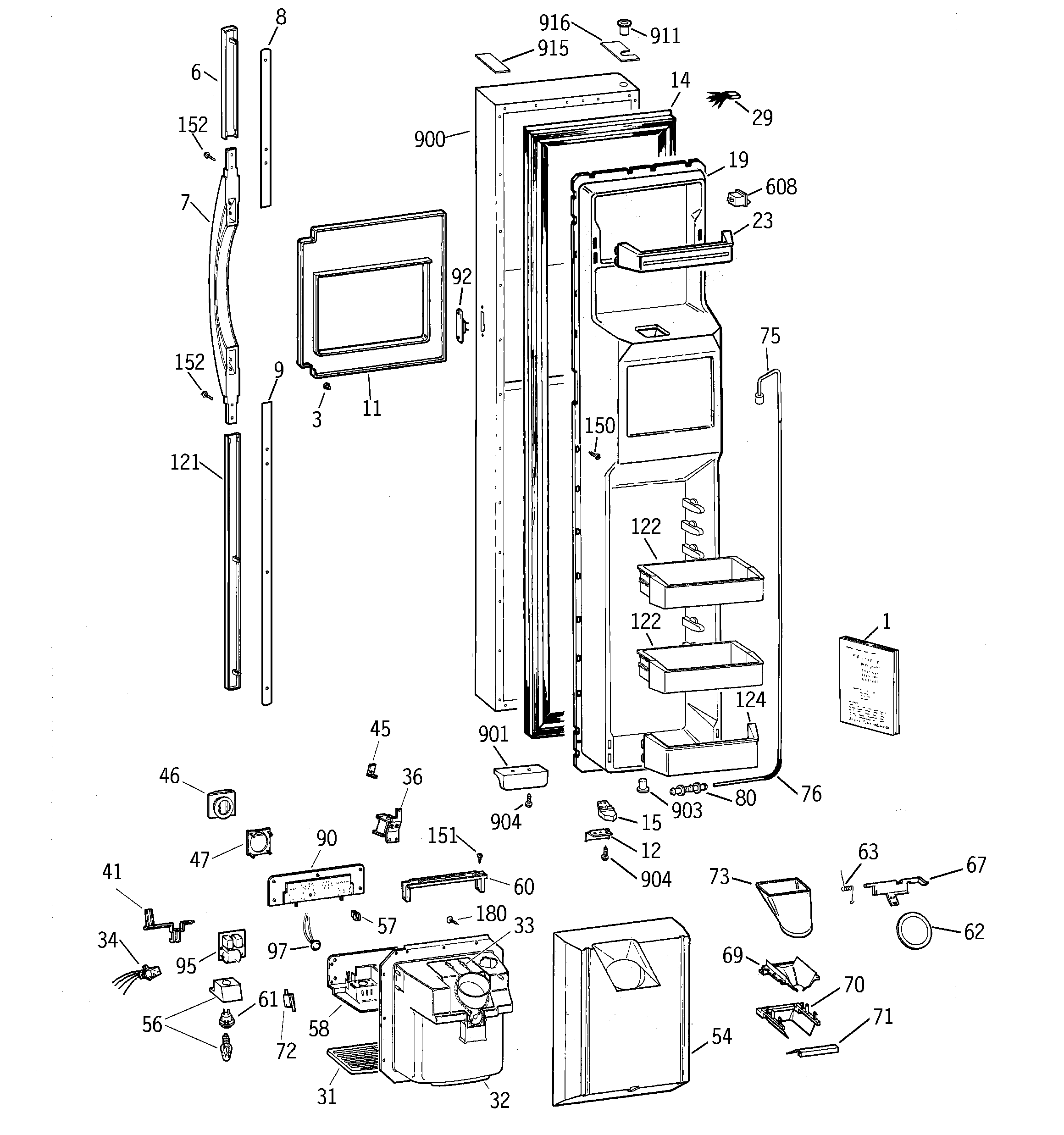 GE TPX24PBBBWW freezer door diagram