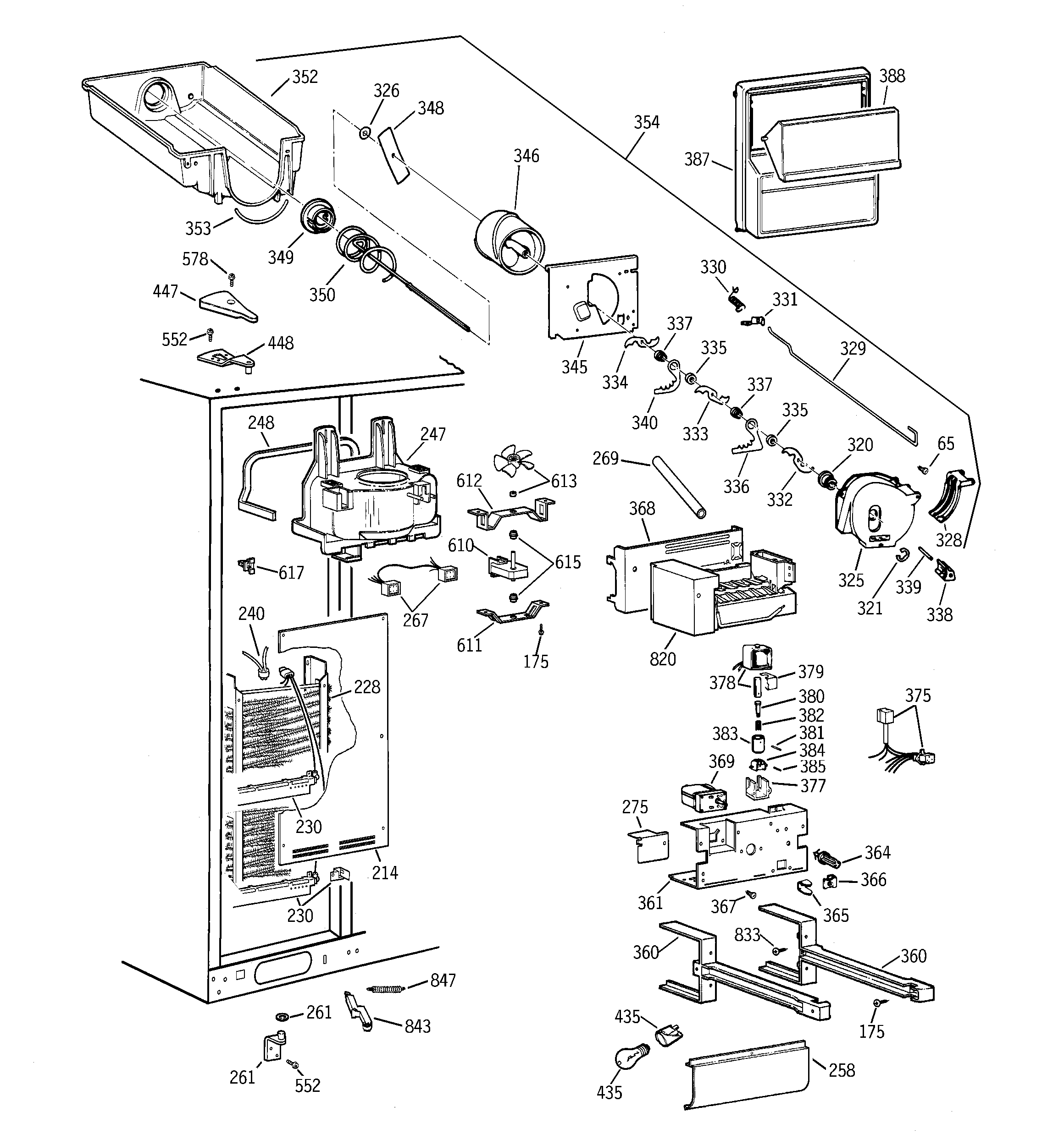 GE TPX24PBBBWW freezer section diagram