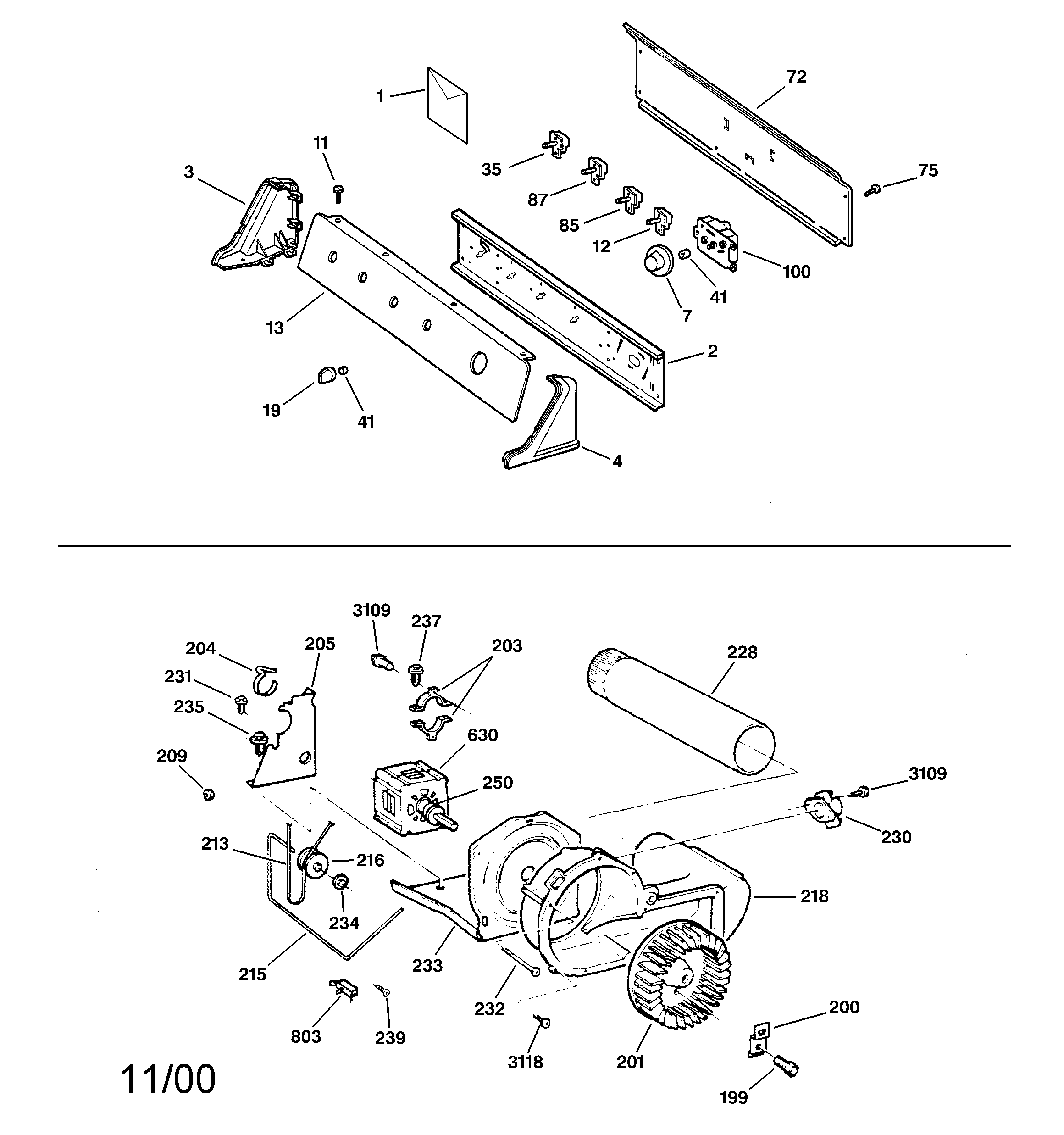 GE DWXR483GA1AA backsplash, blower & motor diagram