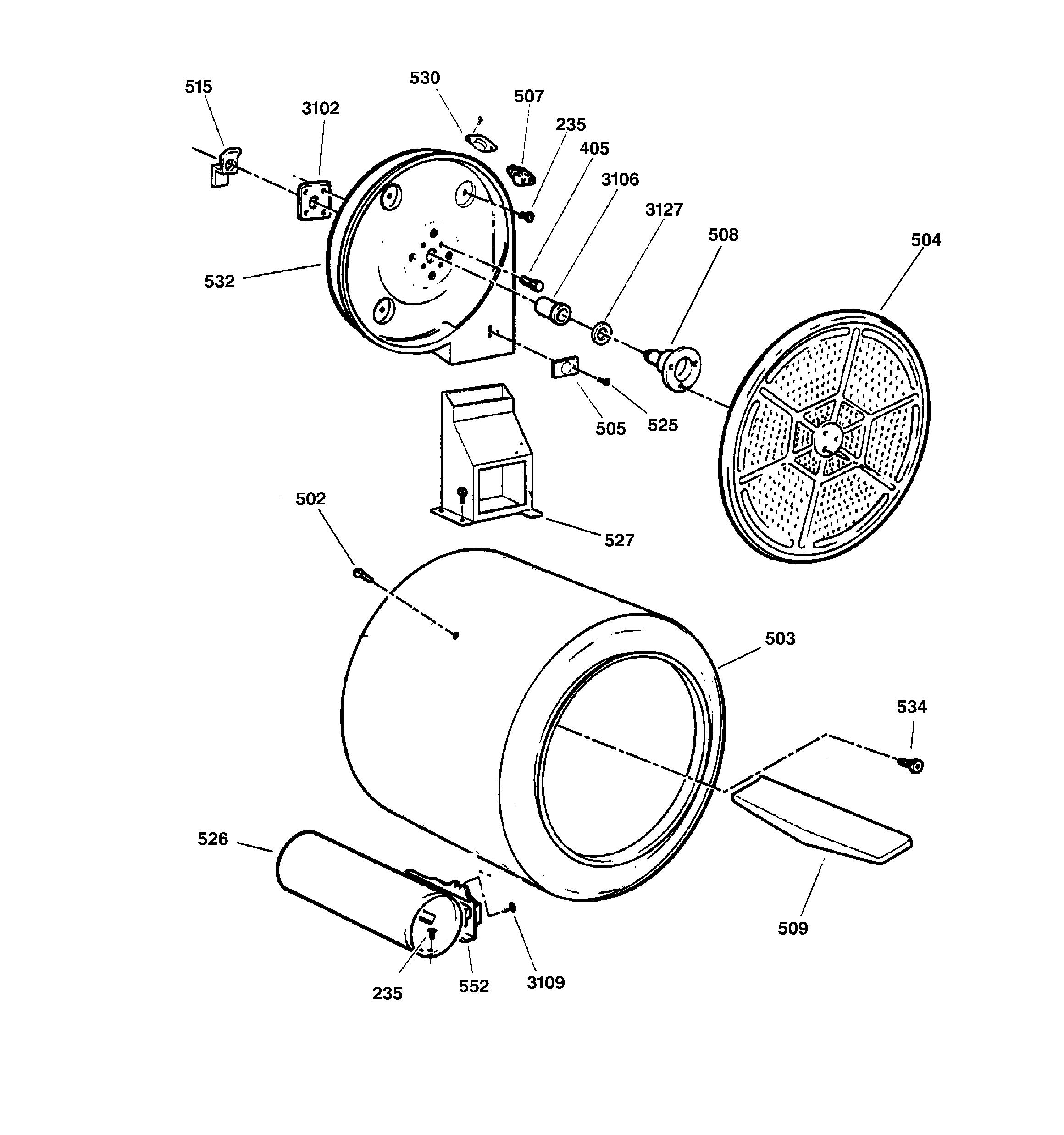 GE DNSR473GW3AA drum diagram