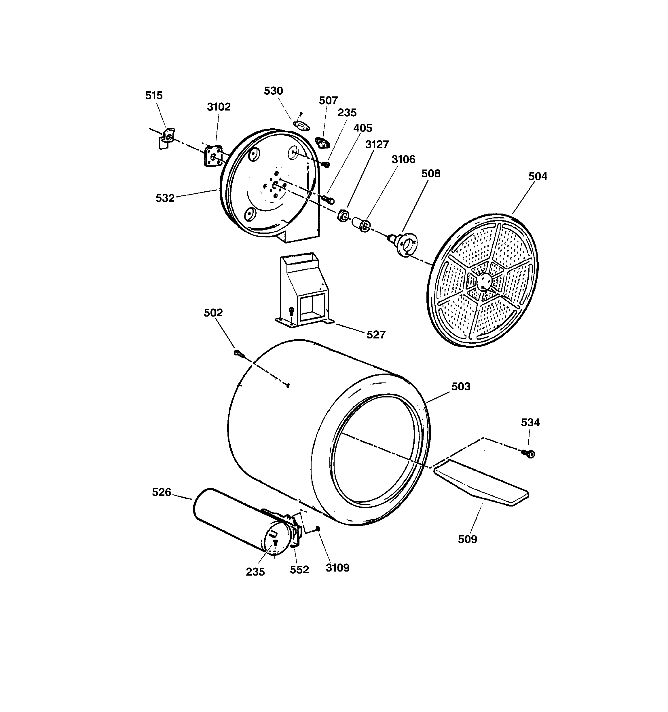 GE DNXR473GW3WW drum diagram