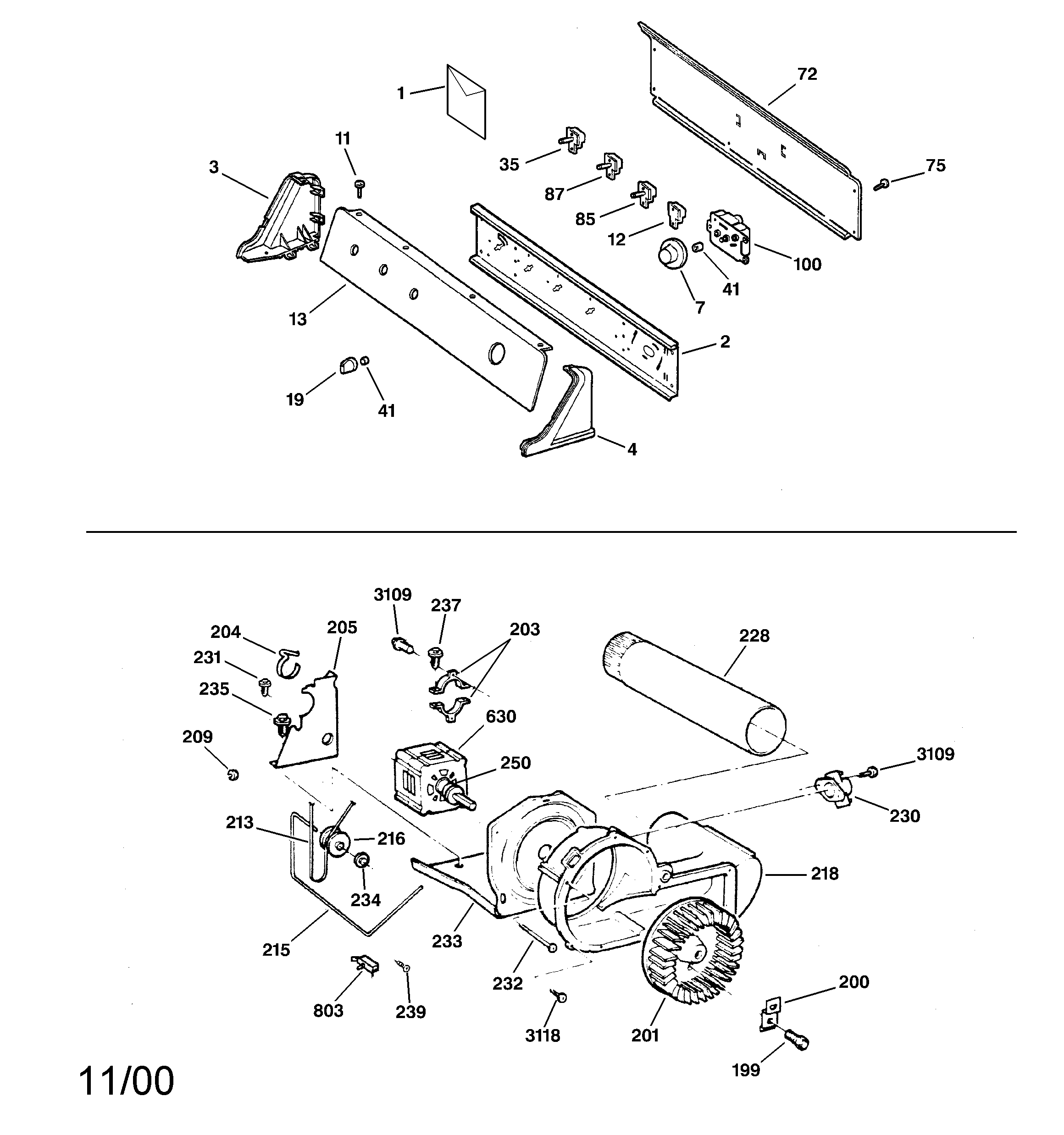 GE DPSR473GW3AA backsplash, blower & motor diagram
