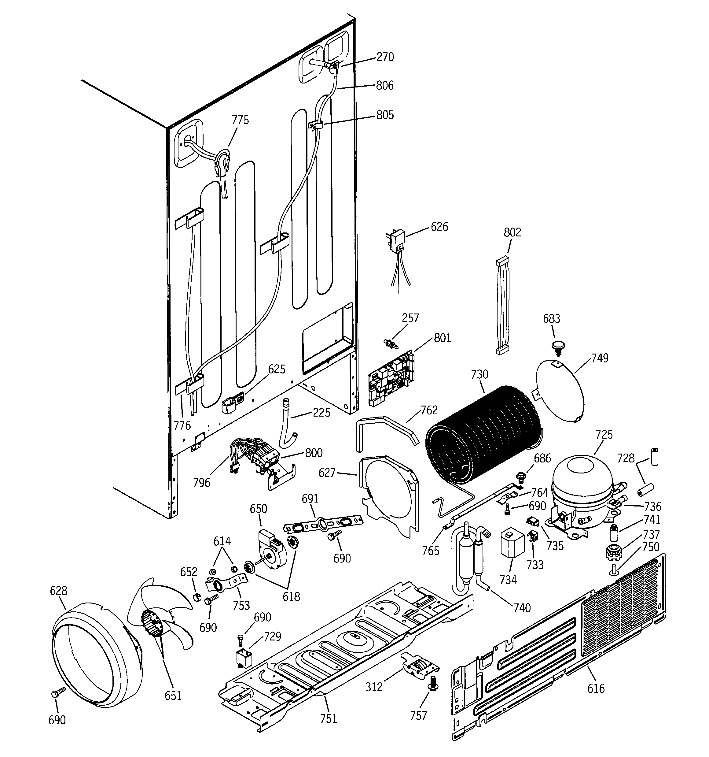 GE PSG27NHMACWW sealed system & mother board diagram