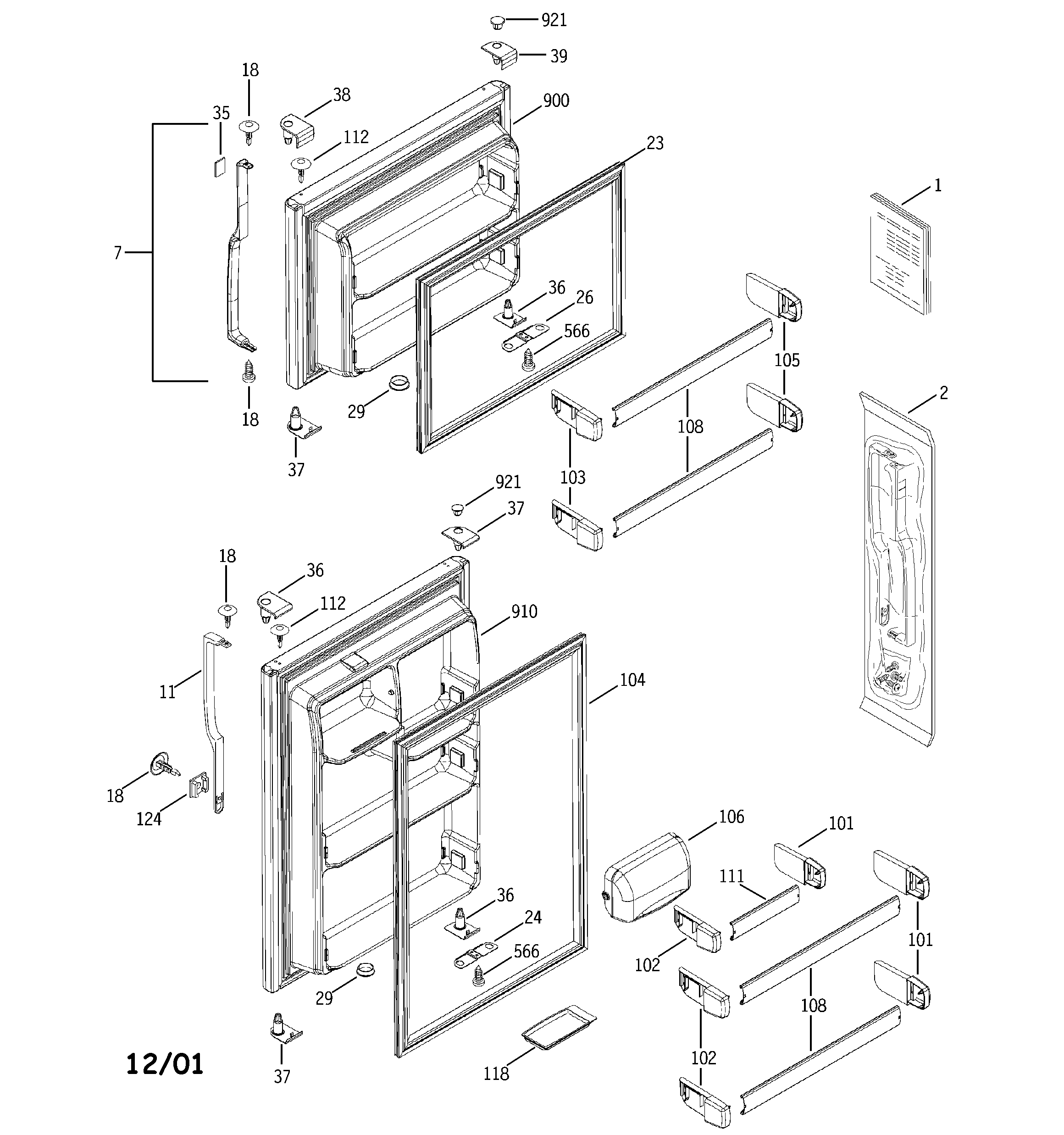 GE GTS18DBMBLWW doors diagram