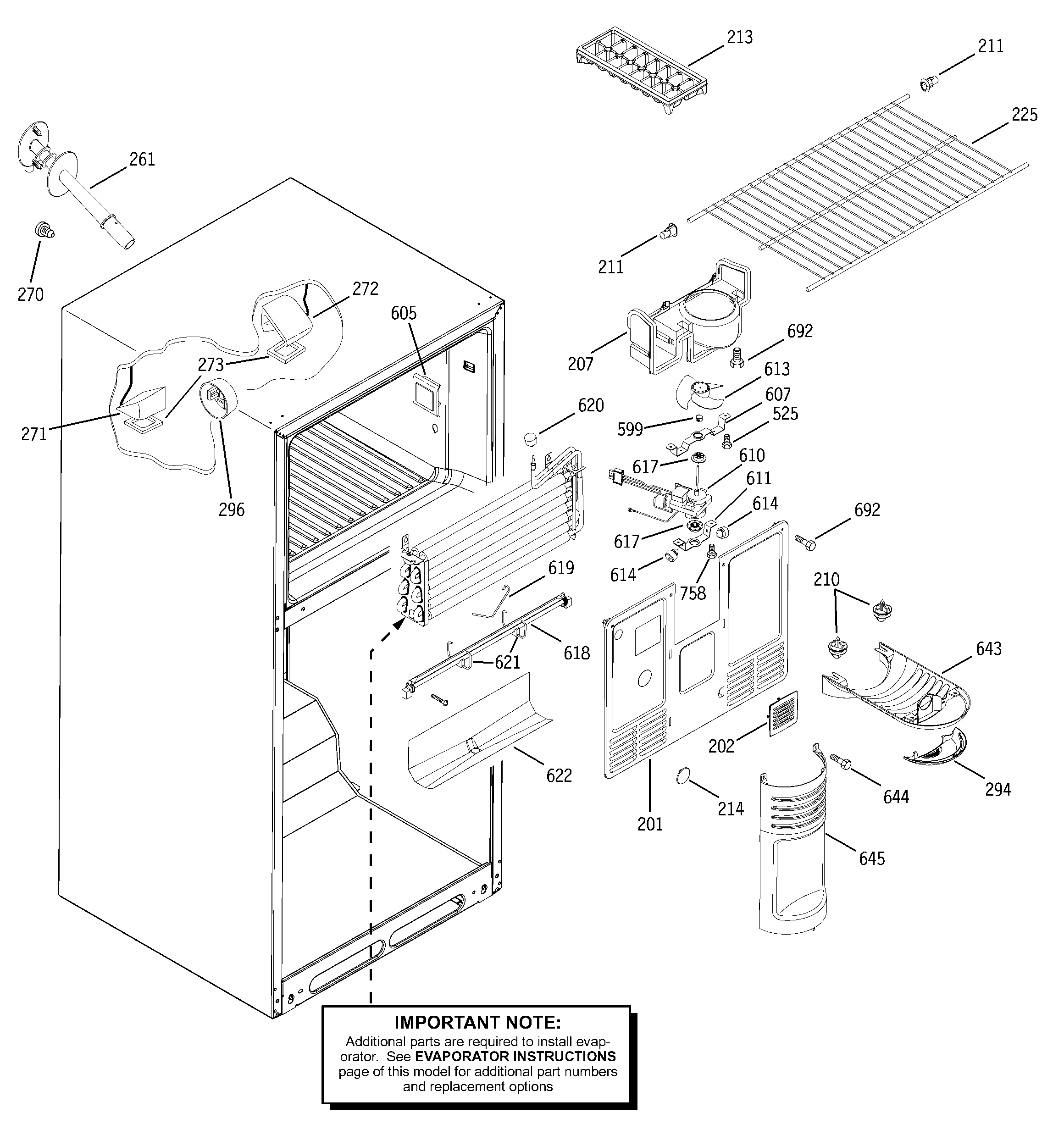 GE GTS18DBMBLWW freezer section diagram