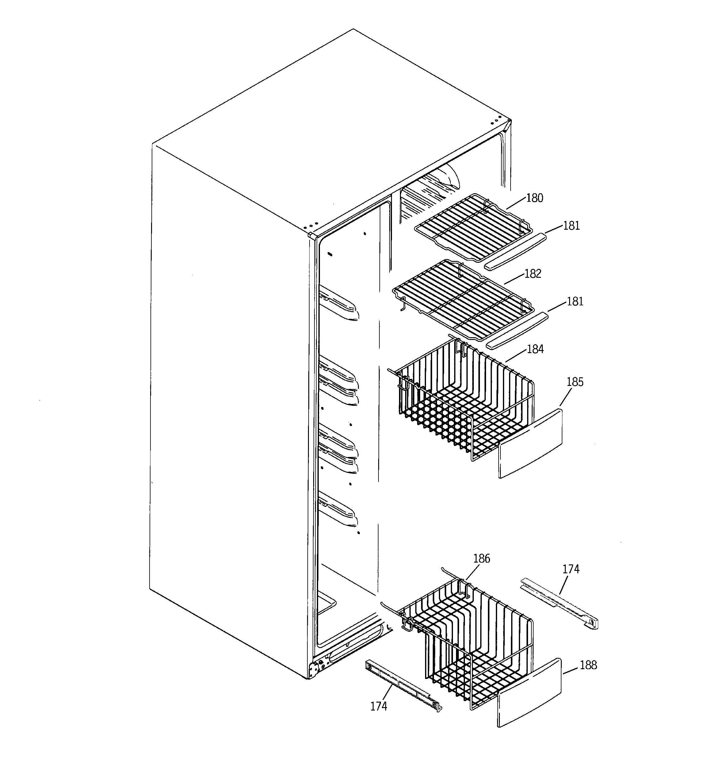 GE GCG21IEMAFBB freezer shelves diagram