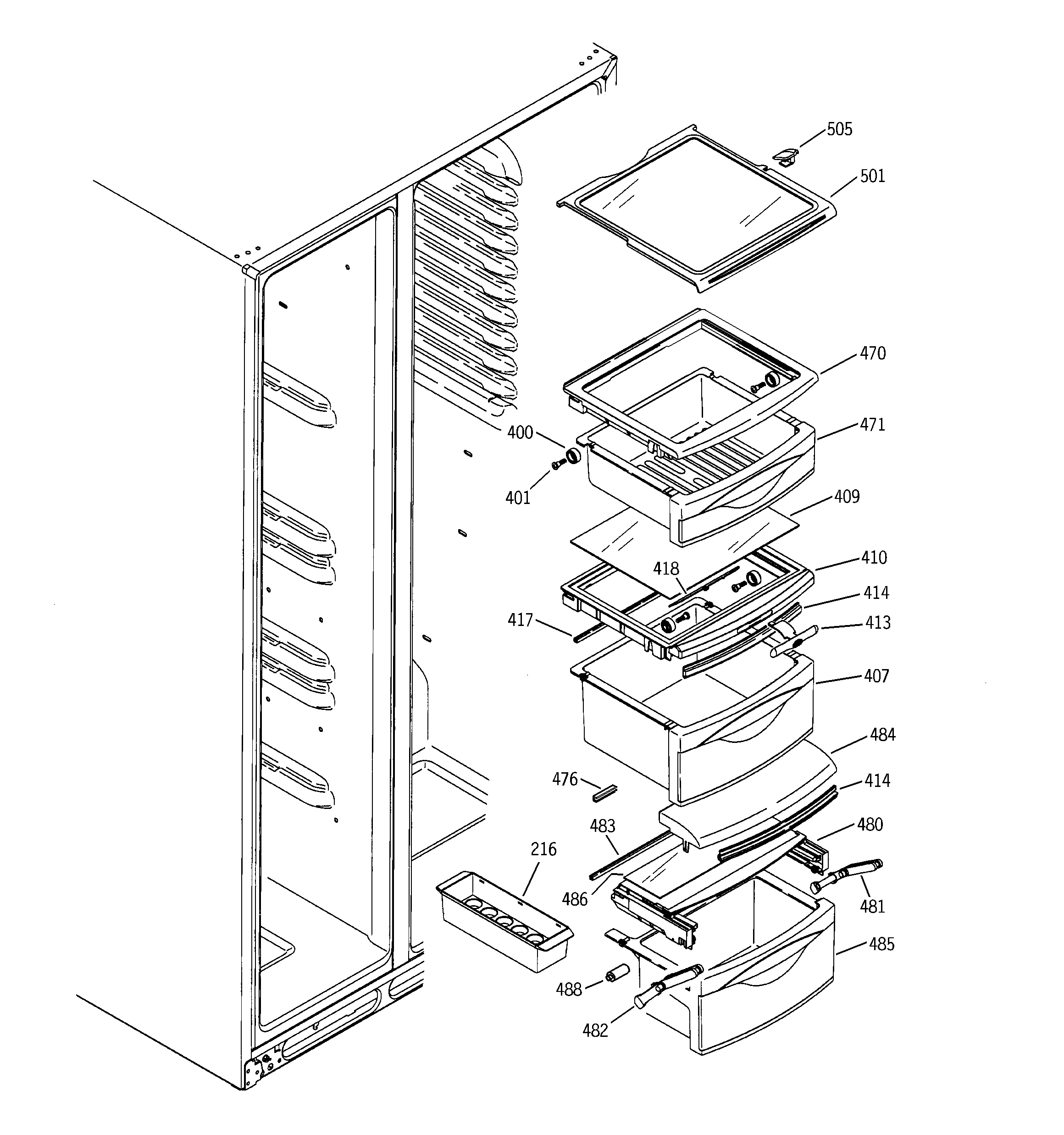 GE GCG21IEMAFBB fresh food shelves diagram
