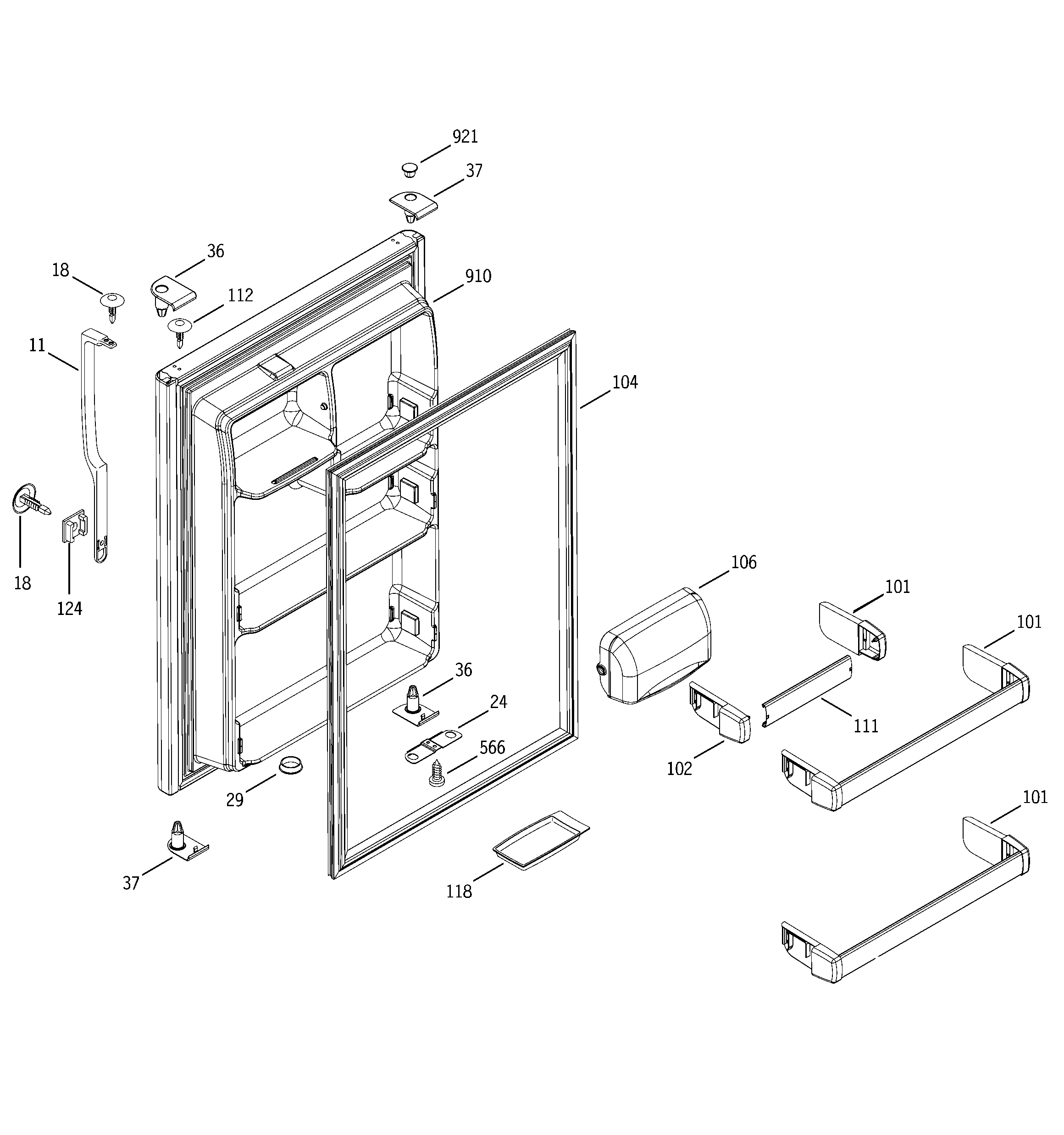GE STS18ICMBRWW fresh food door diagram