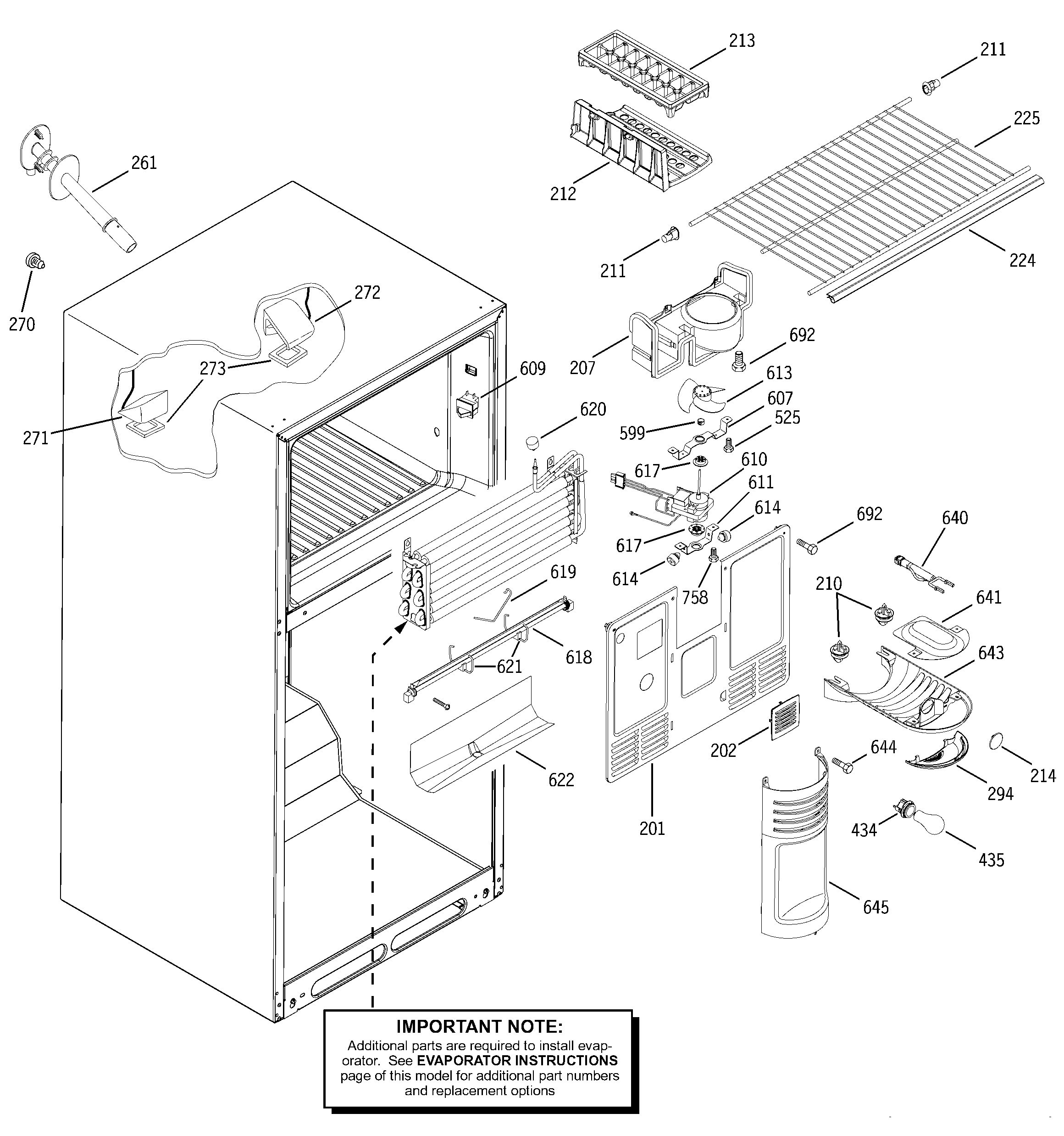 GE GTS19QBMBRCC freezer section diagram