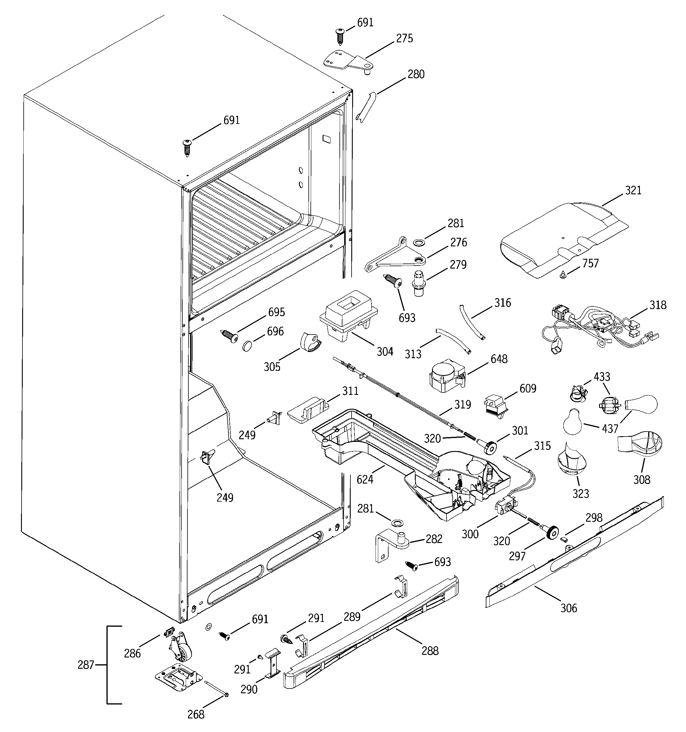 GE GTS19QBMBRCC fresh food section diagram