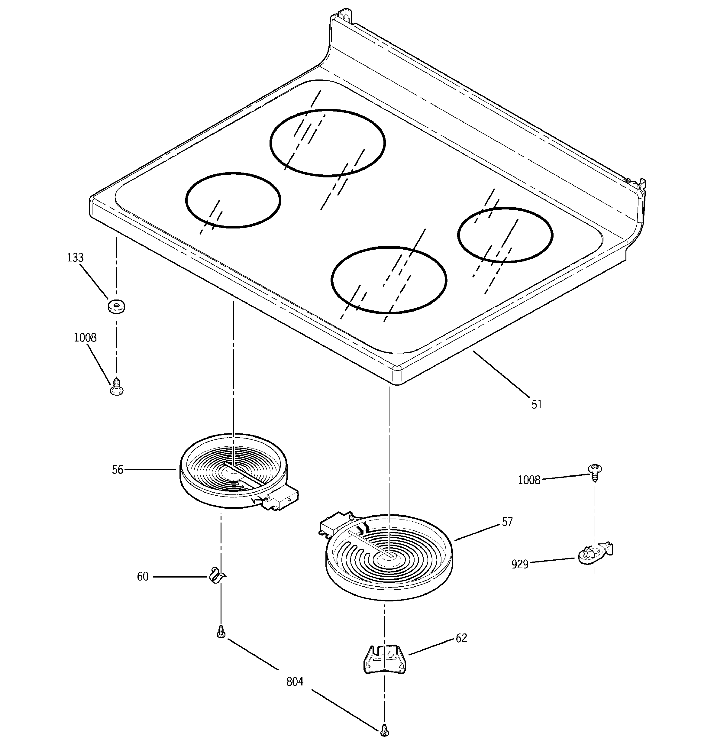 GE JB600WD1WW cooktop diagram