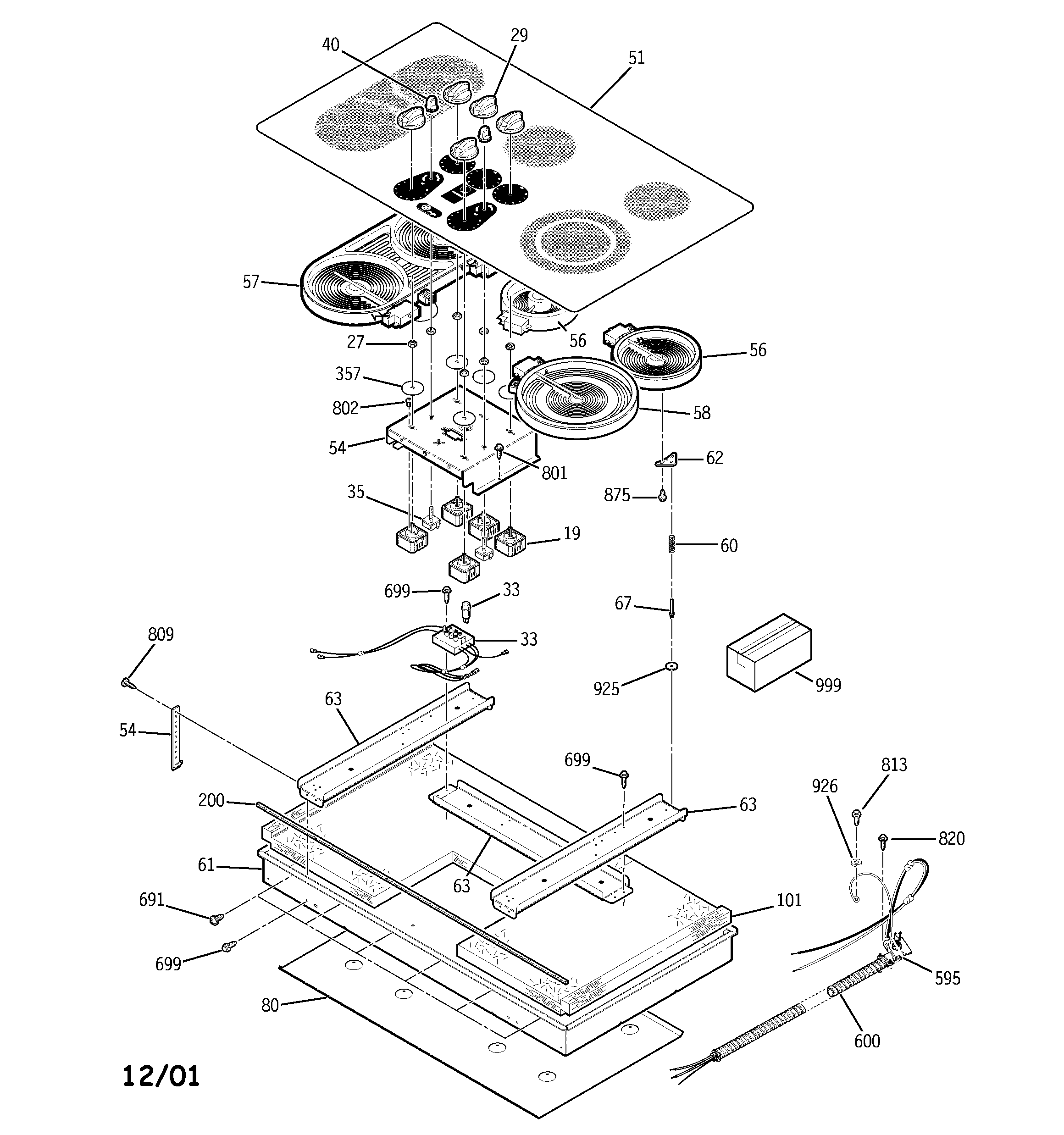 GE JP960BC1BB cooktop diagram