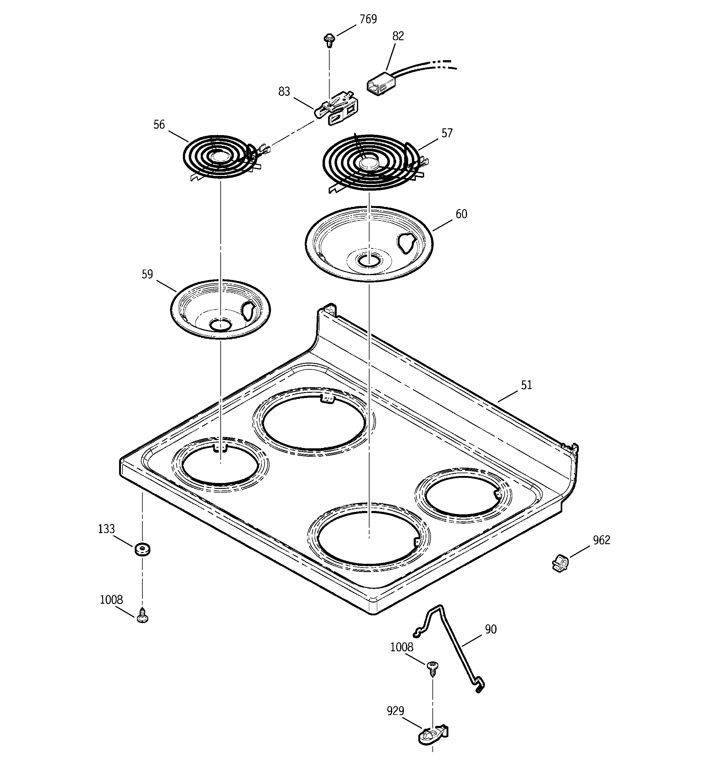 GE JBP48AB4AA cooktop diagram