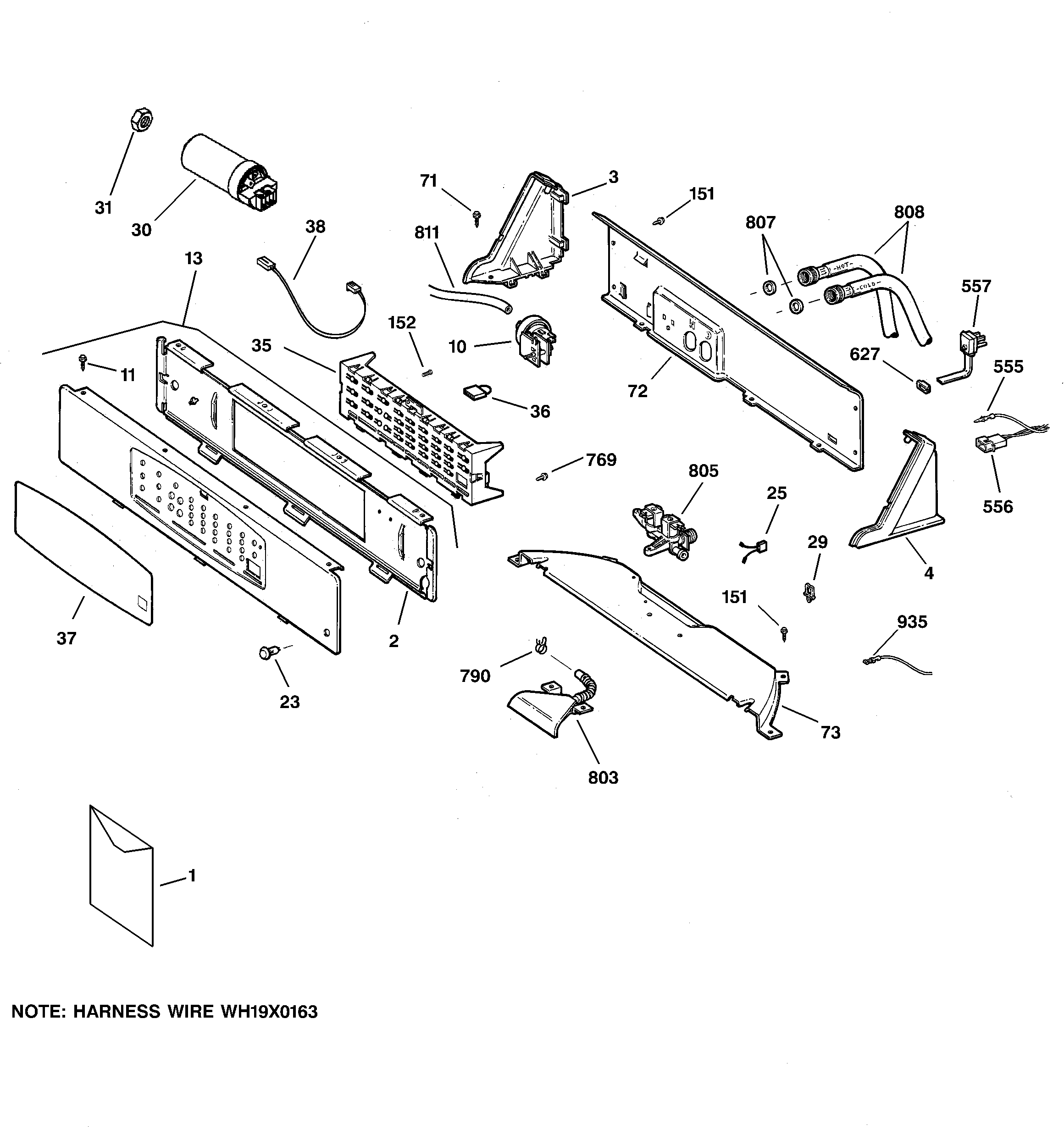 GE WHSB9000B0CC controls & backsplash diagram